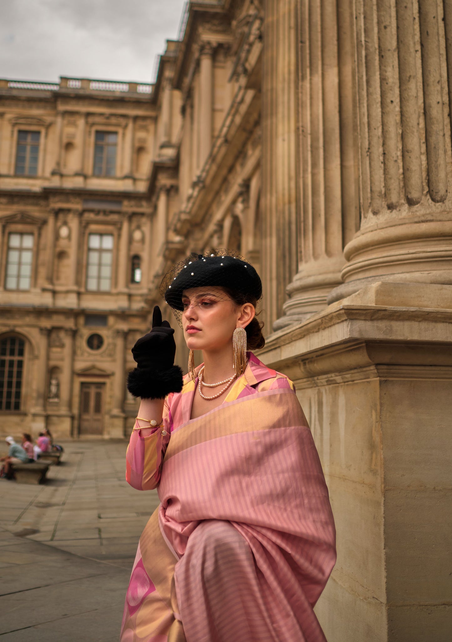 Peach Kube Soft Silk Handloom Saree