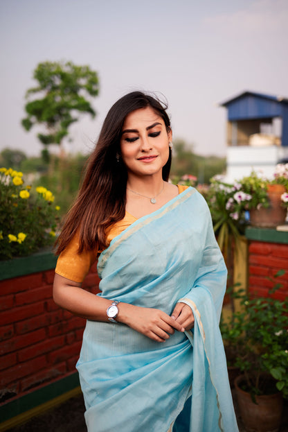Blue ombre chanderi silk apaapi saree