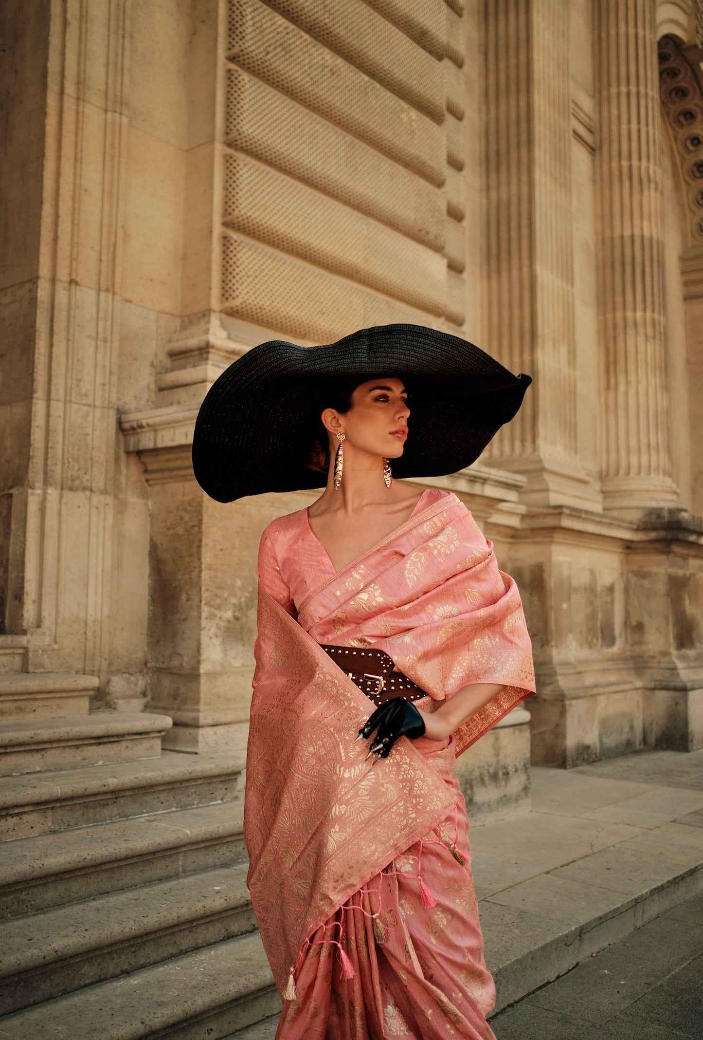 Peach Kaasha Silk Gota Handloom Saree