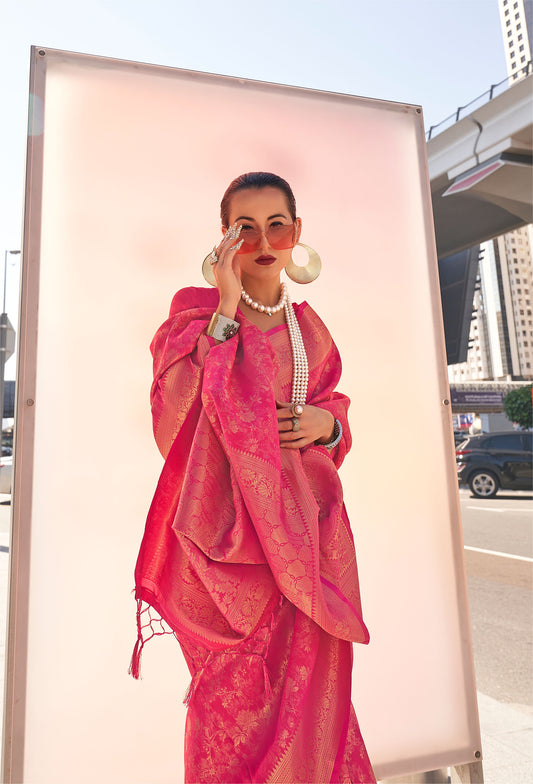 Pink Kzainaab Handloom Silk Saree