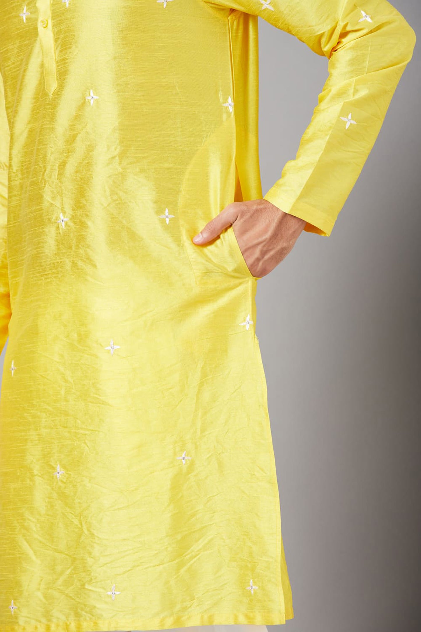 Yellow Raw Silk Thread Embroidered Festive ( only Kurta )