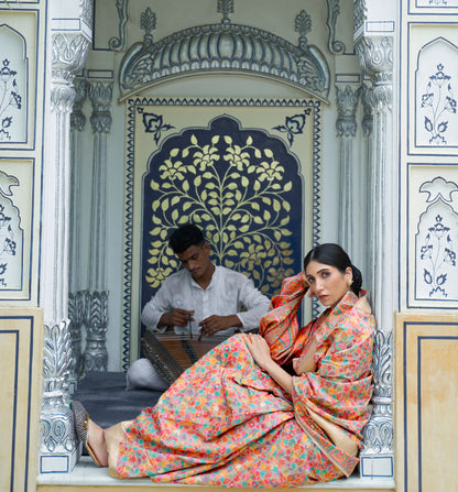 Peach Kashifa Silk Kashmir Modal Handloom Saree