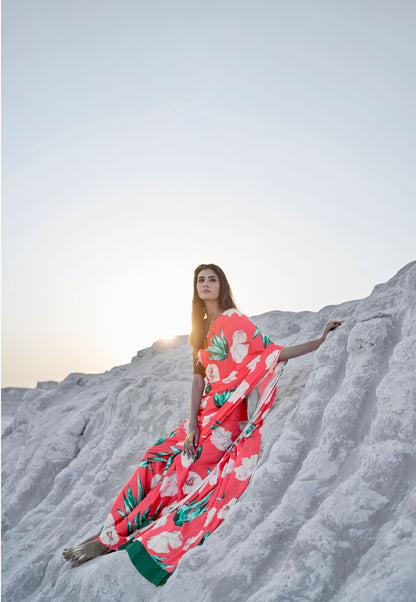 Red Kasa Digital Print Saree