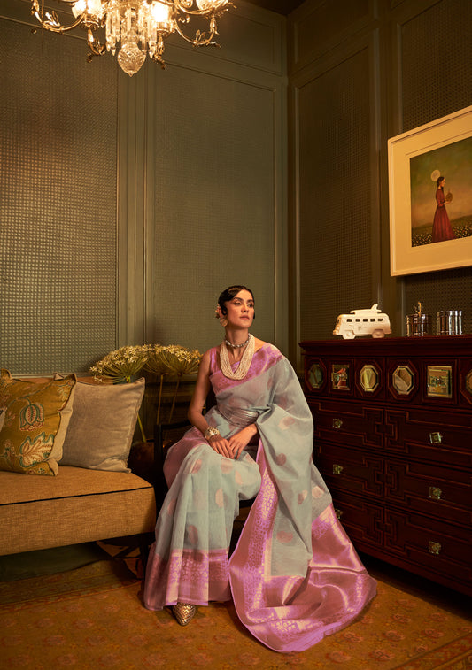 Blue Keith Linen Zari woven Saree