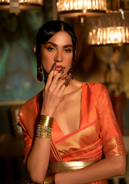 Orange Karnaaz Silk Zari Woven Saree
