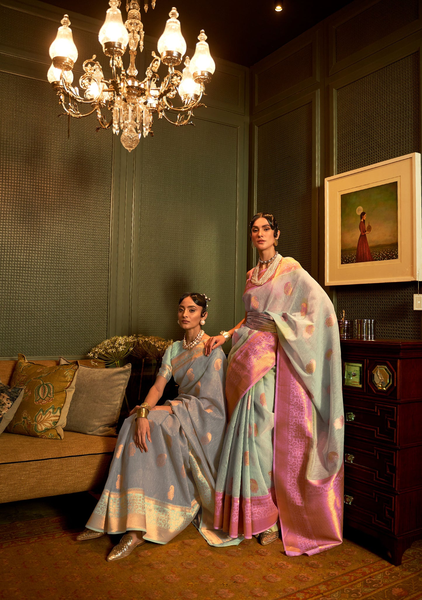 Blue Keith Linen Zari woven Saree
