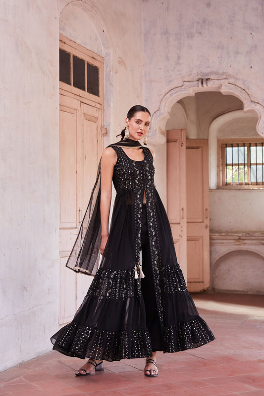 Black Georgette Zari & Sequins Embroidered Anarkali