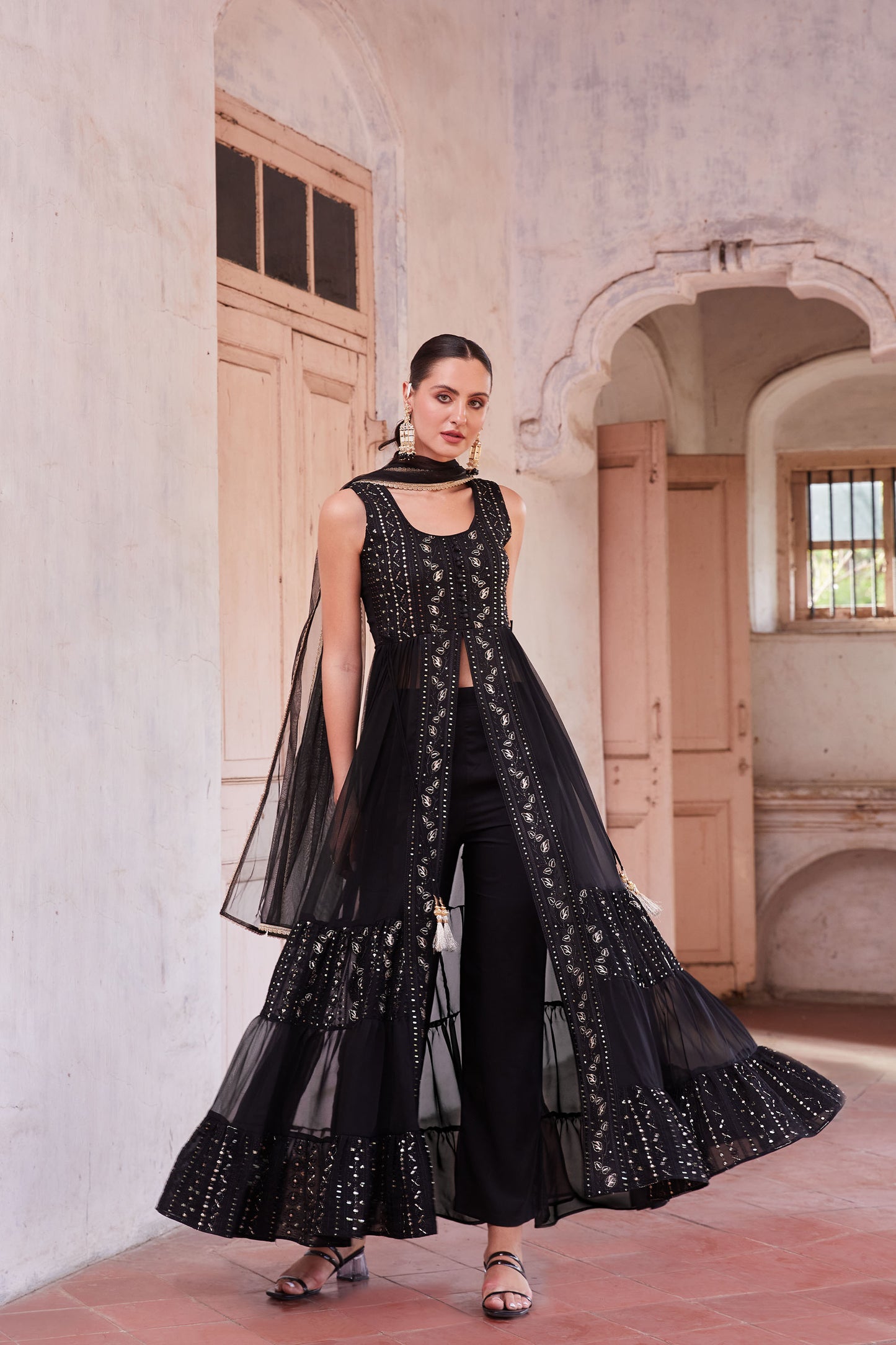 Black Georgette Zari & Sequins Embroidered Anarkali