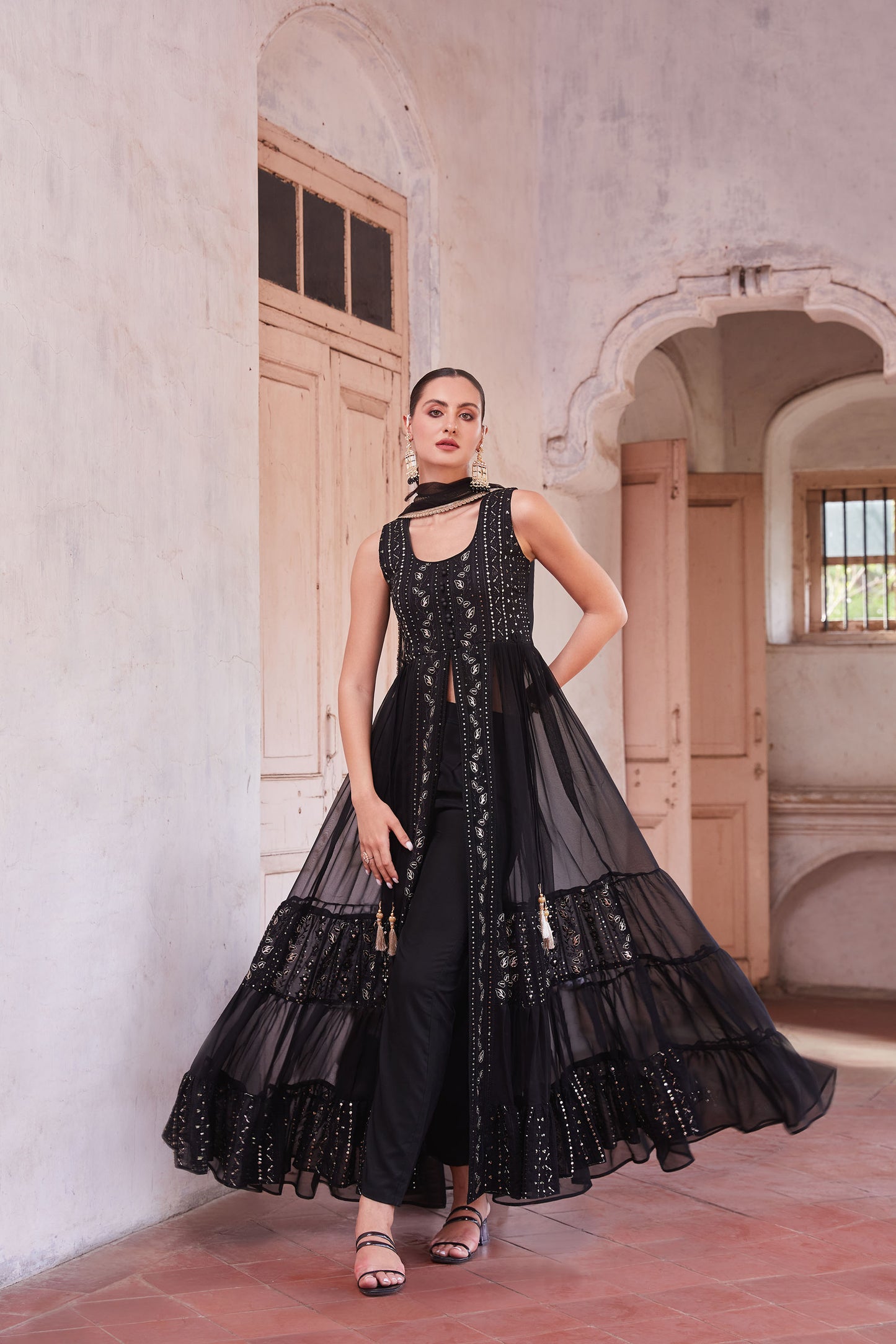 Black Georgette Zari & Sequins Embroidered Anarkali