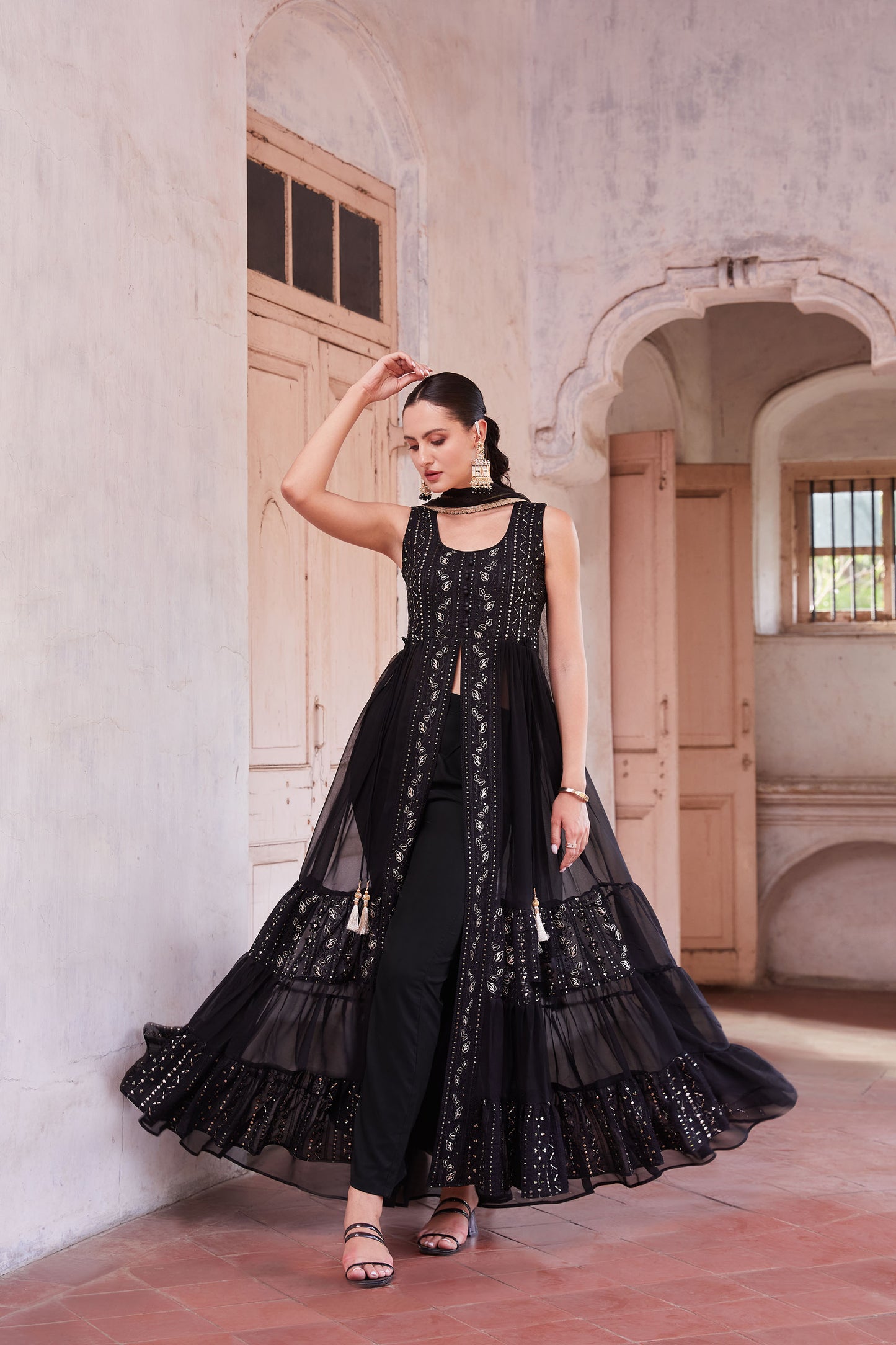 Black Georgette Zari & Sequins Embroidered Anarkali