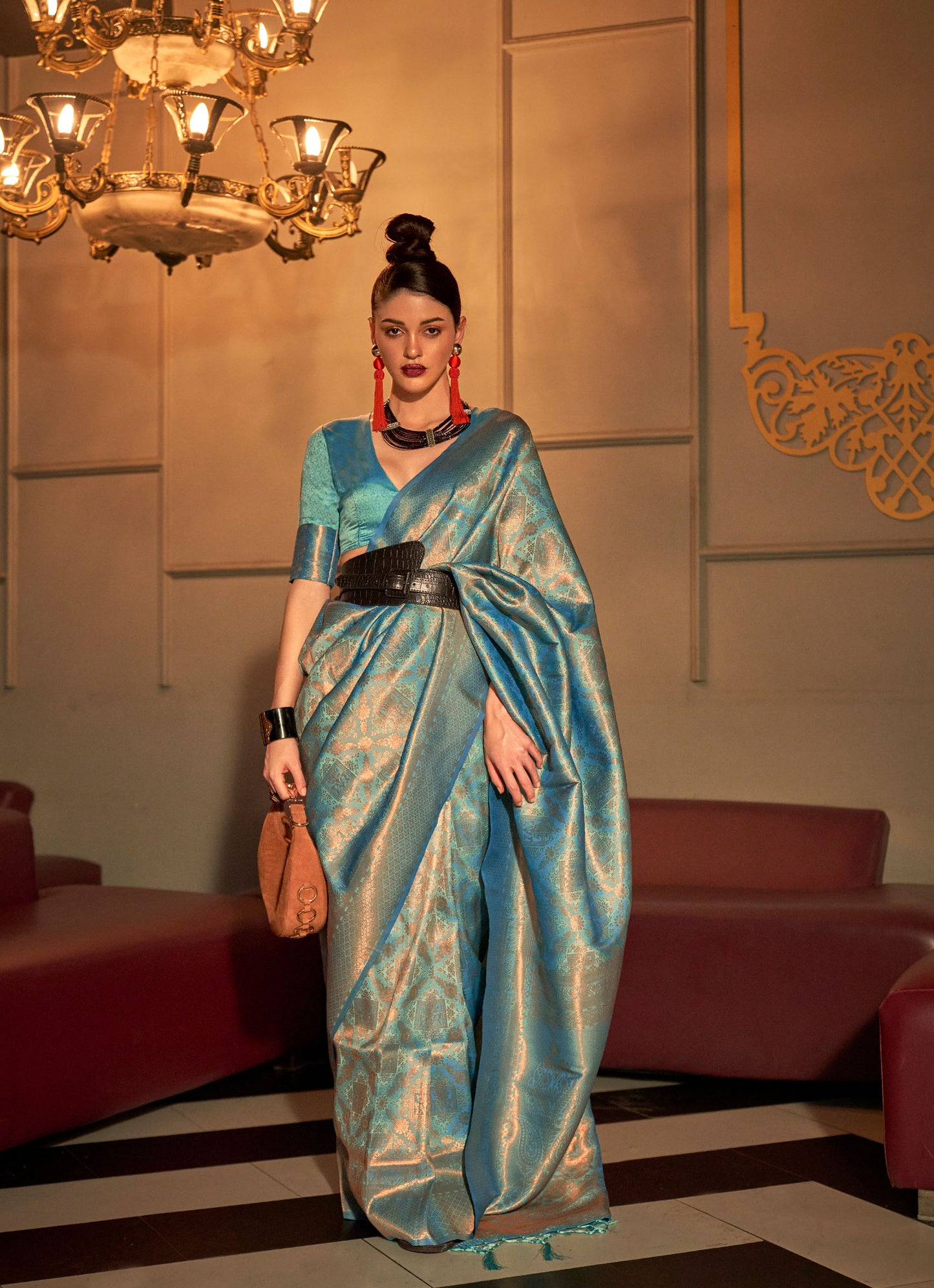 Teal Blue Kanvi Senses Two Tone Handloom Weaving Silk Saree