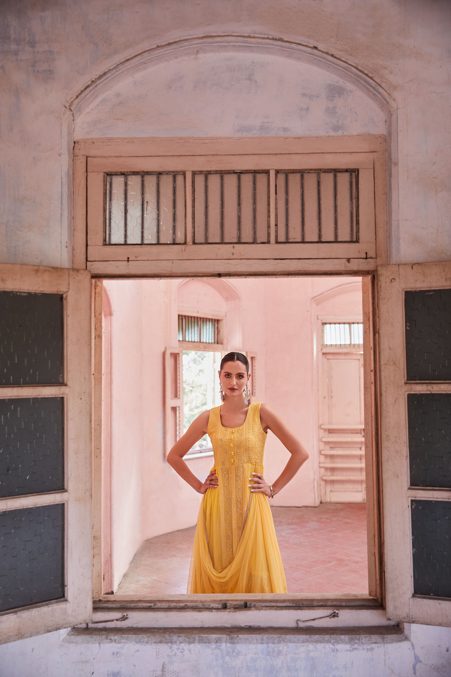 Yellow Georgette Zari & Sequins Embroidered Anarkali