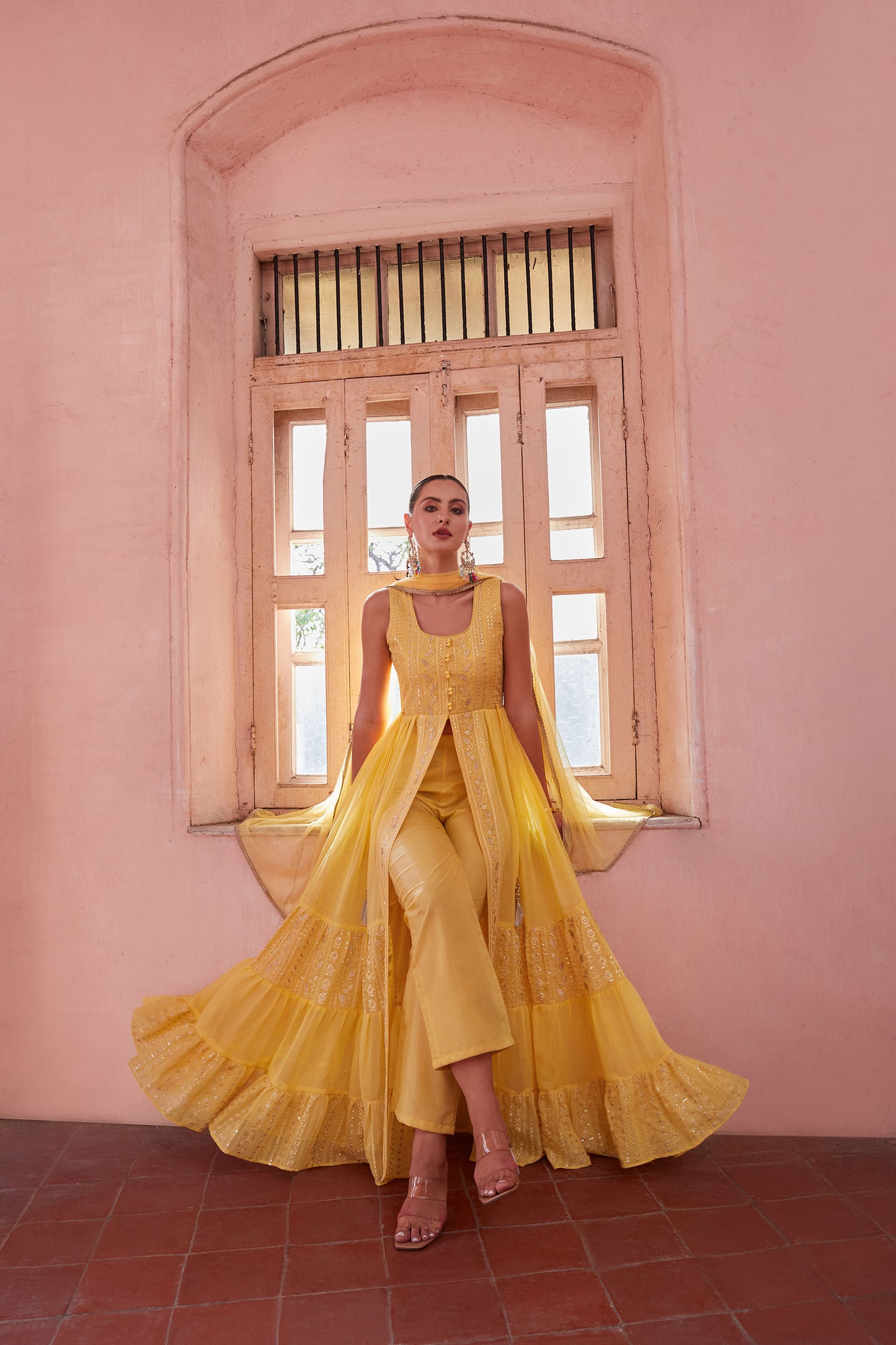 Yellow Georgette Zari & Sequins Embroidered Anarkali