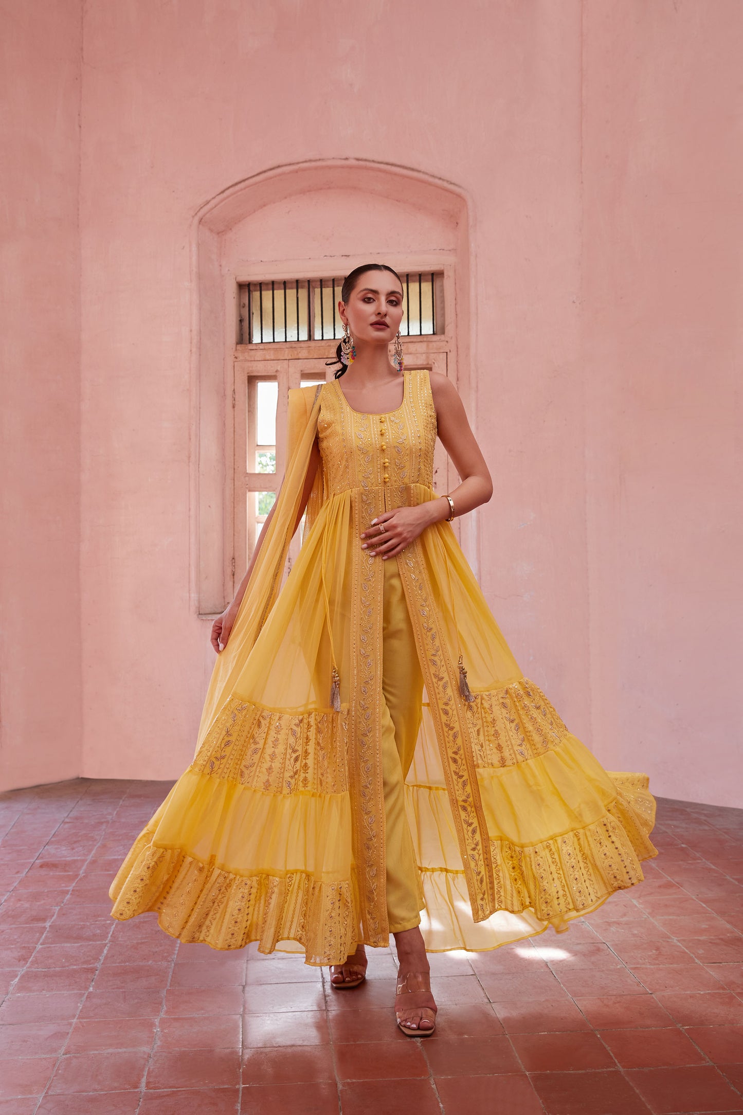 Yellow Georgette Zari & Sequins Embroidered Anarkali