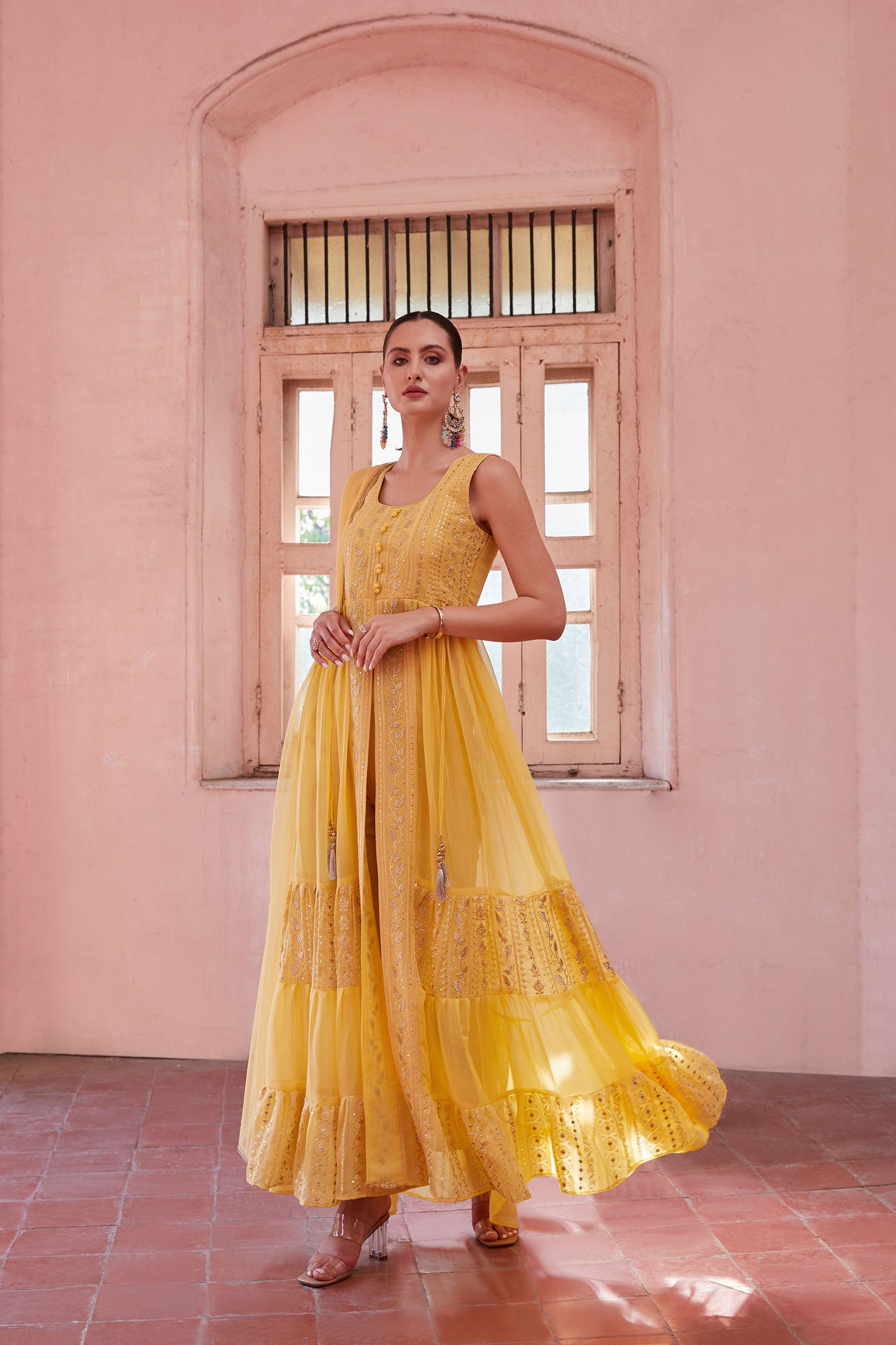 Yellow Georgette Zari & Sequins Embroidered Anarkali