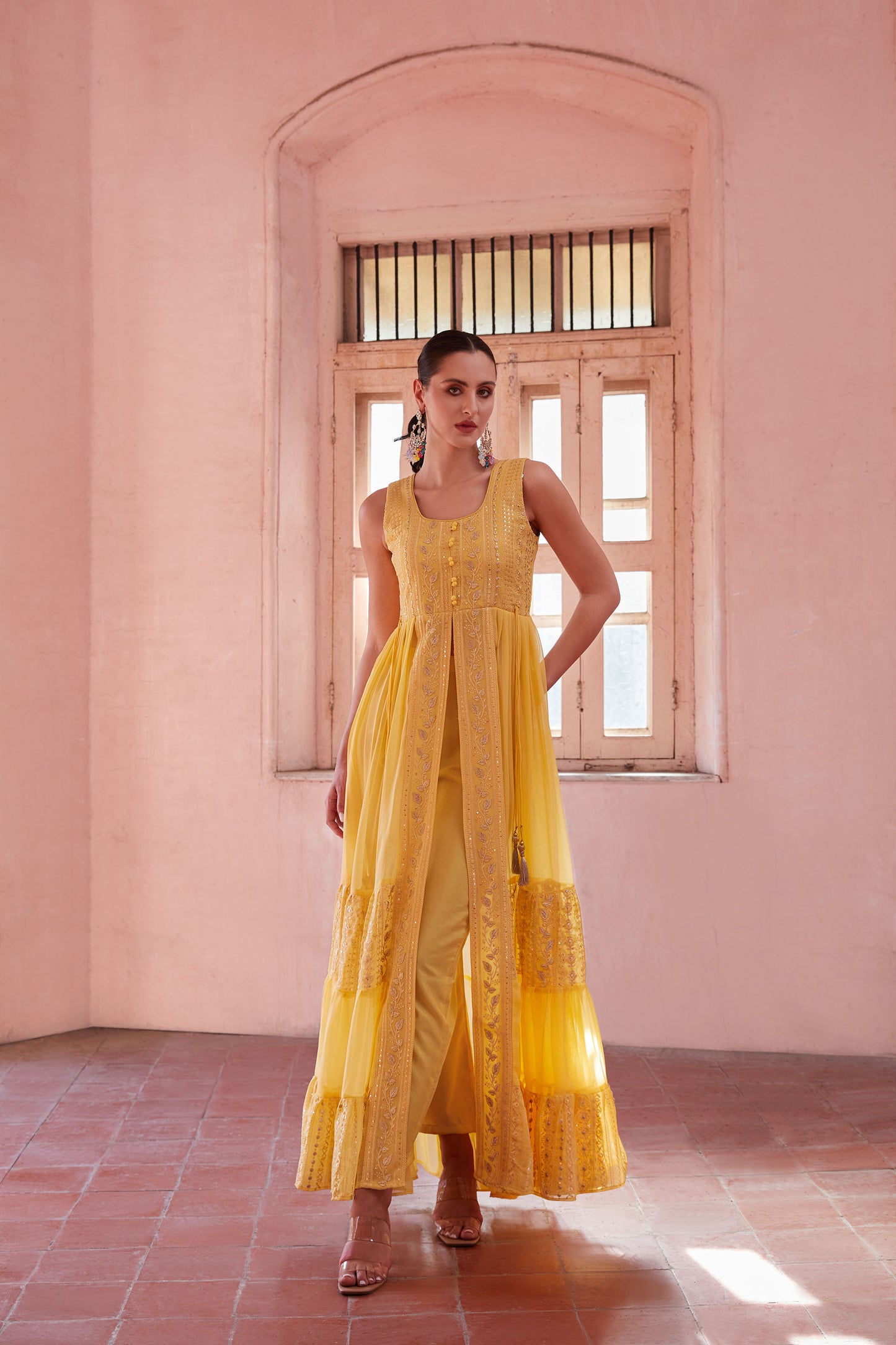 Yellow Georgette Zari & Sequins Embroidered Anarkali
