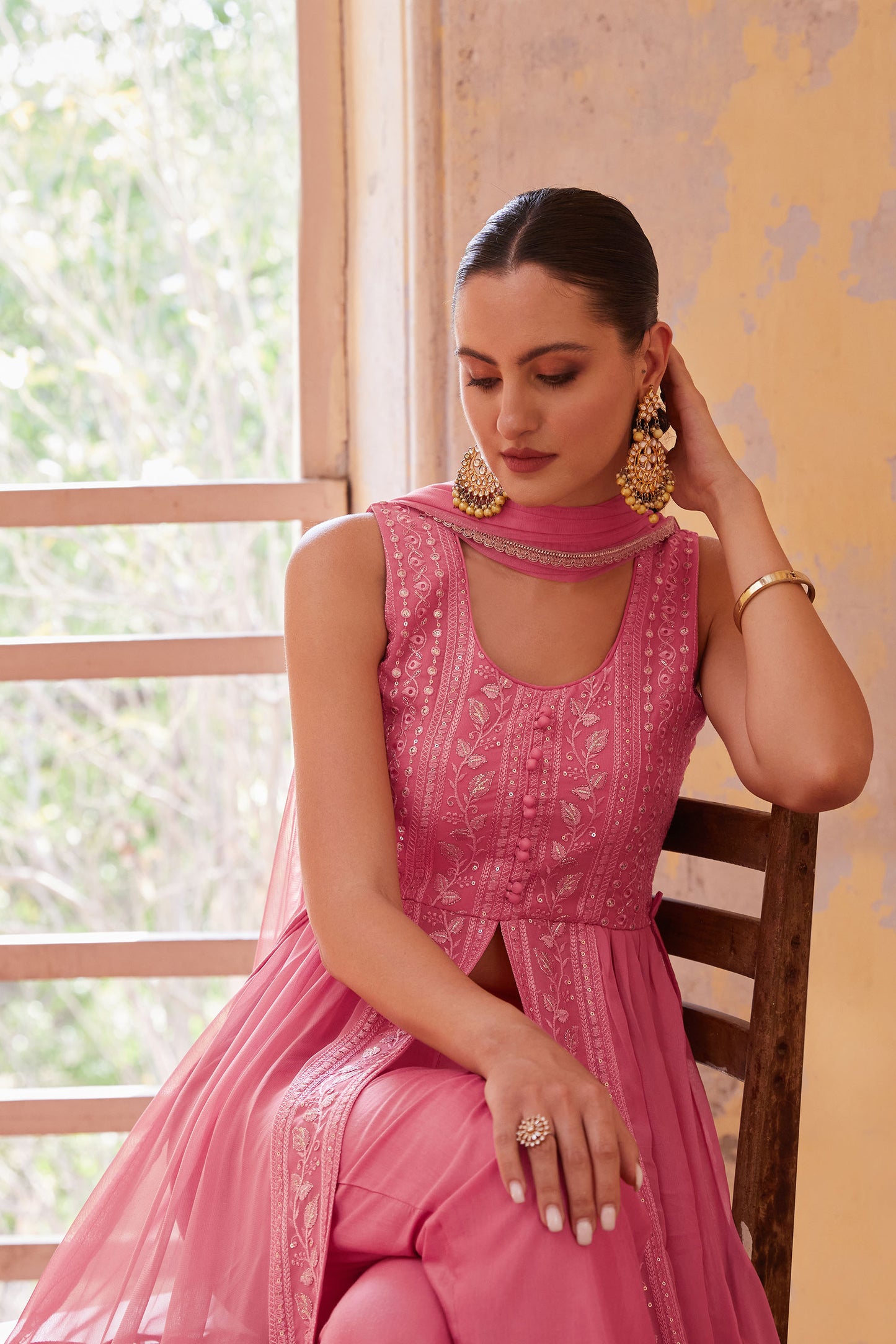 Pink Georgette Zari & Sequins Embroidered Anarkali