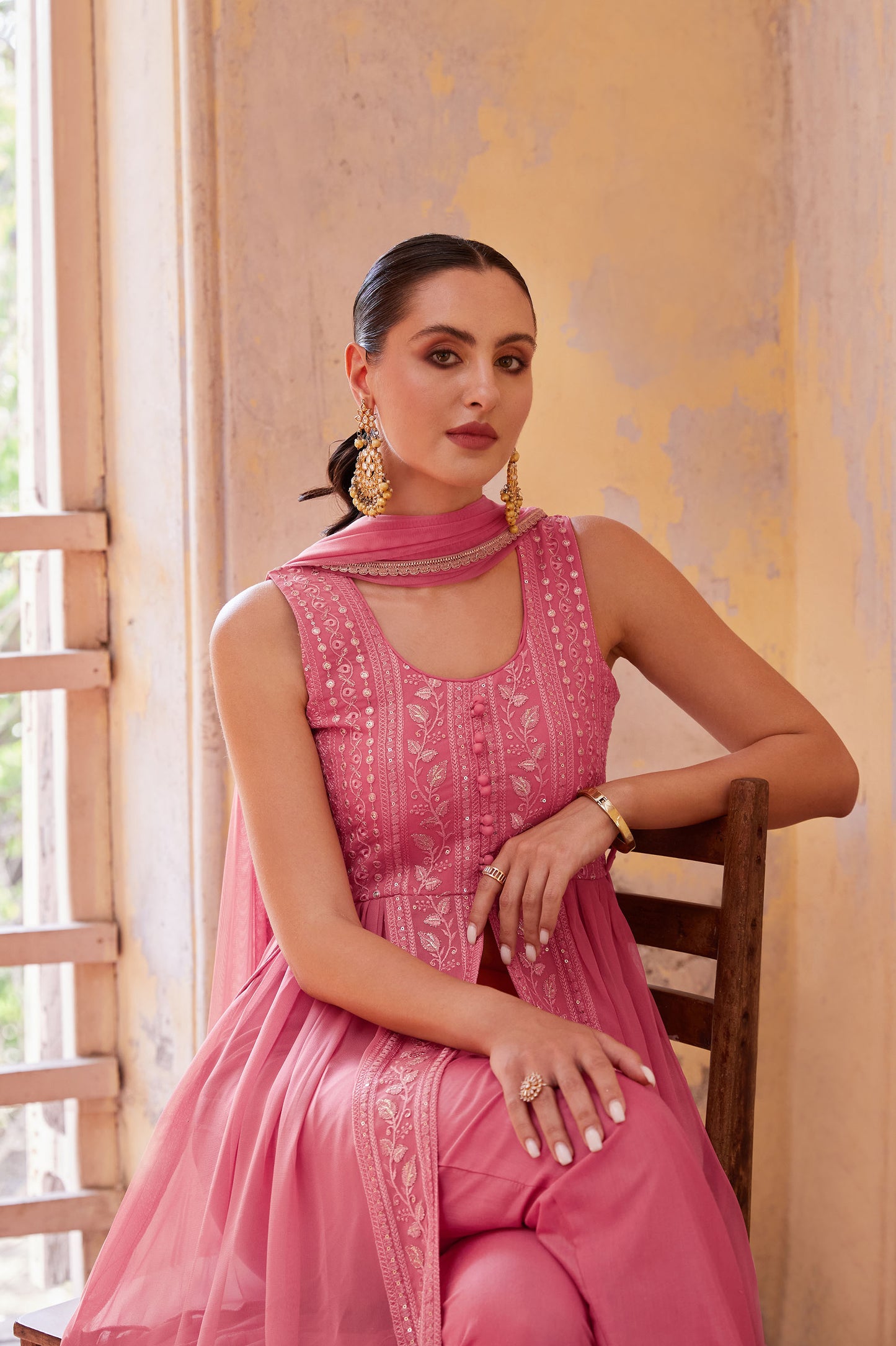 Pink Georgette Zari & Sequins Embroidered Anarkali