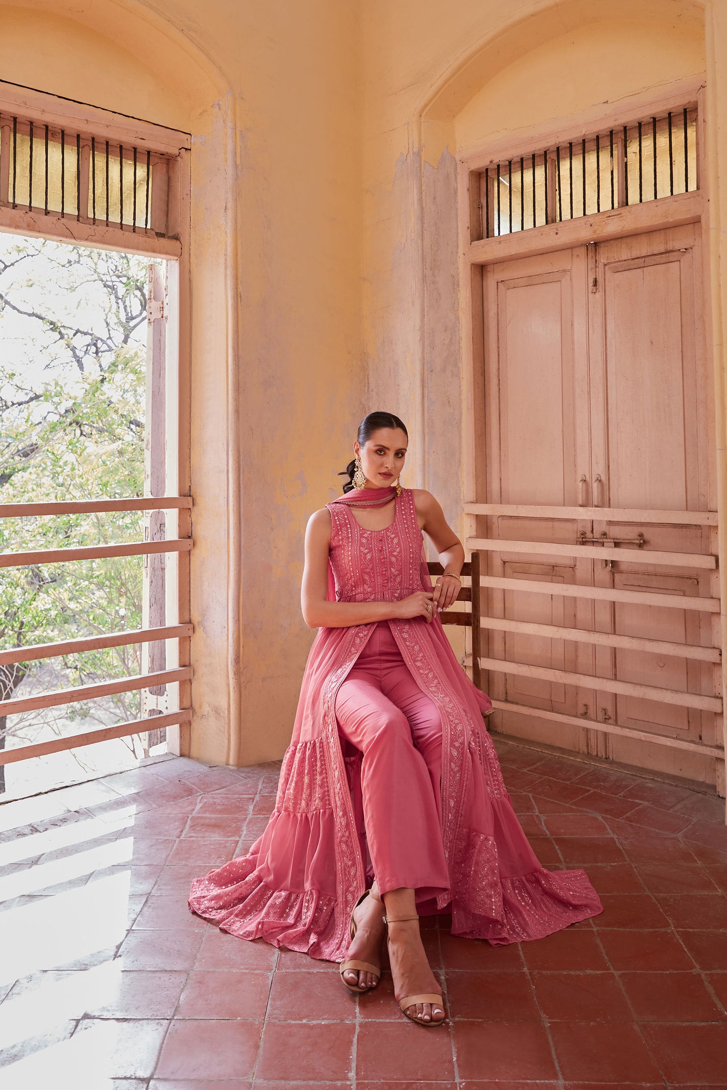 Pink Georgette Zari & Sequins Embroidered Anarkali