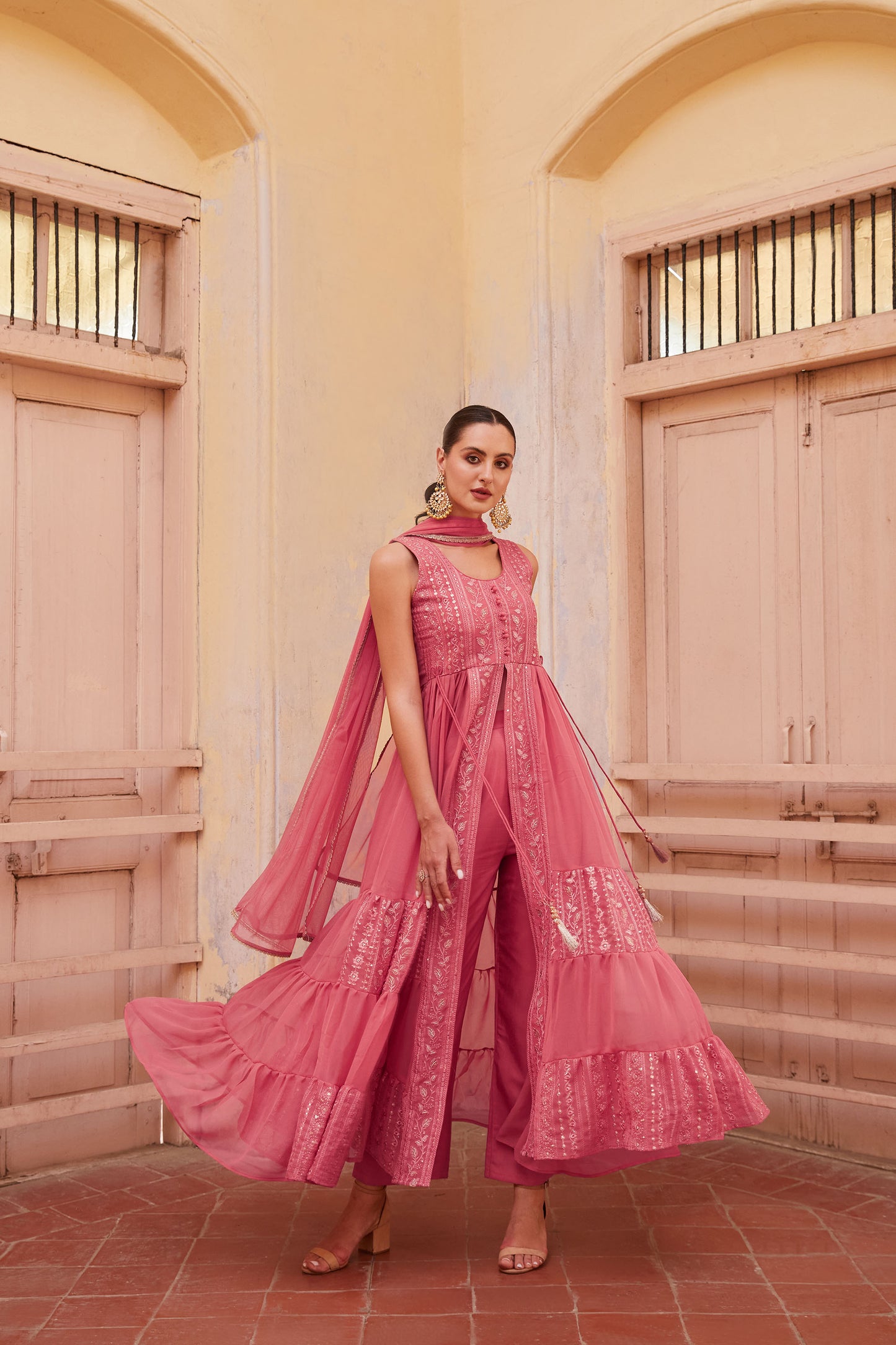 Pink Georgette Zari & Sequins Embroidered Anarkali