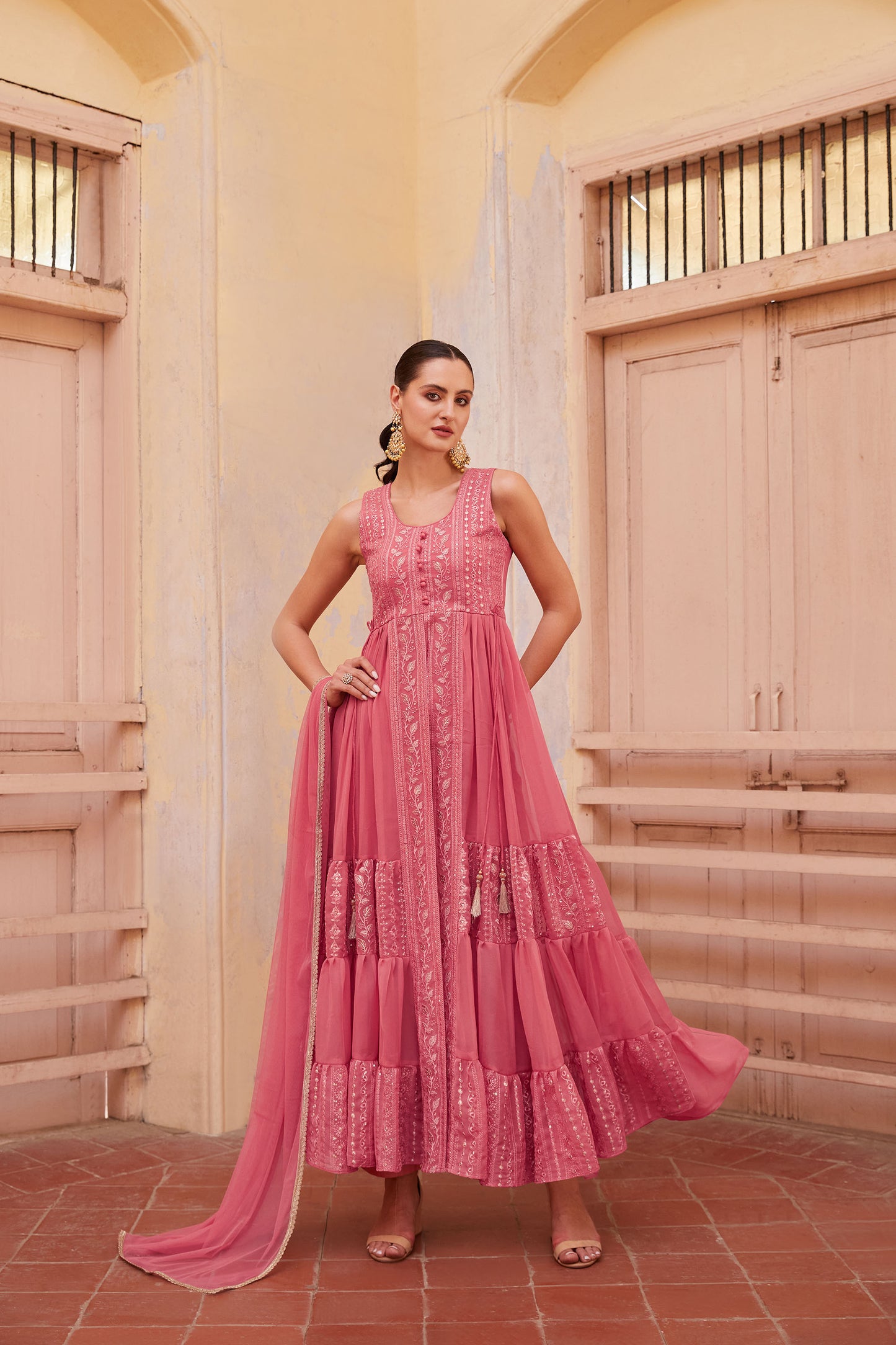 Pink Georgette Zari & Sequins Embroidered Anarkali