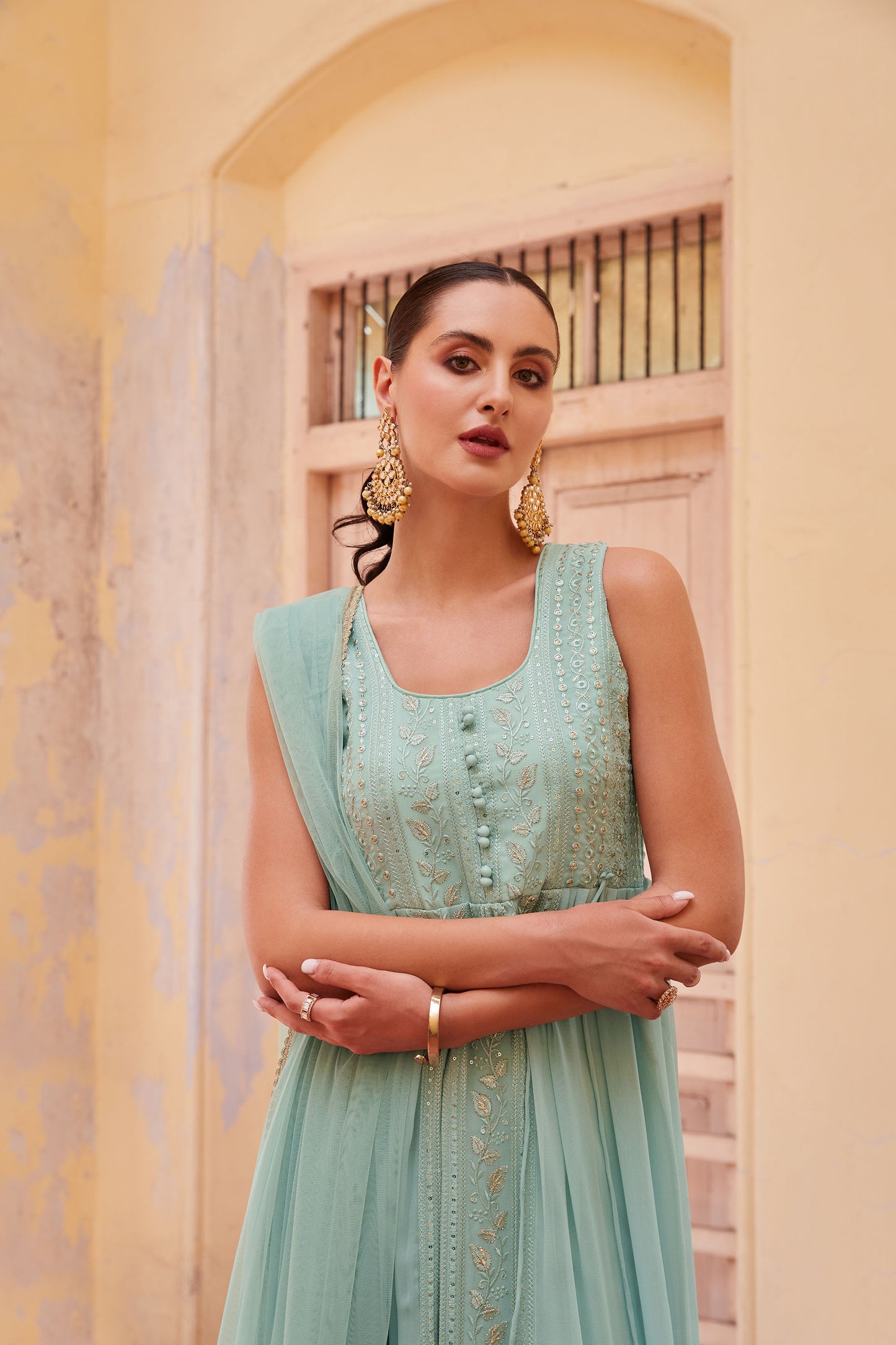 Sky Blue Georgette Zari & Sequins Embroidered Anarkali