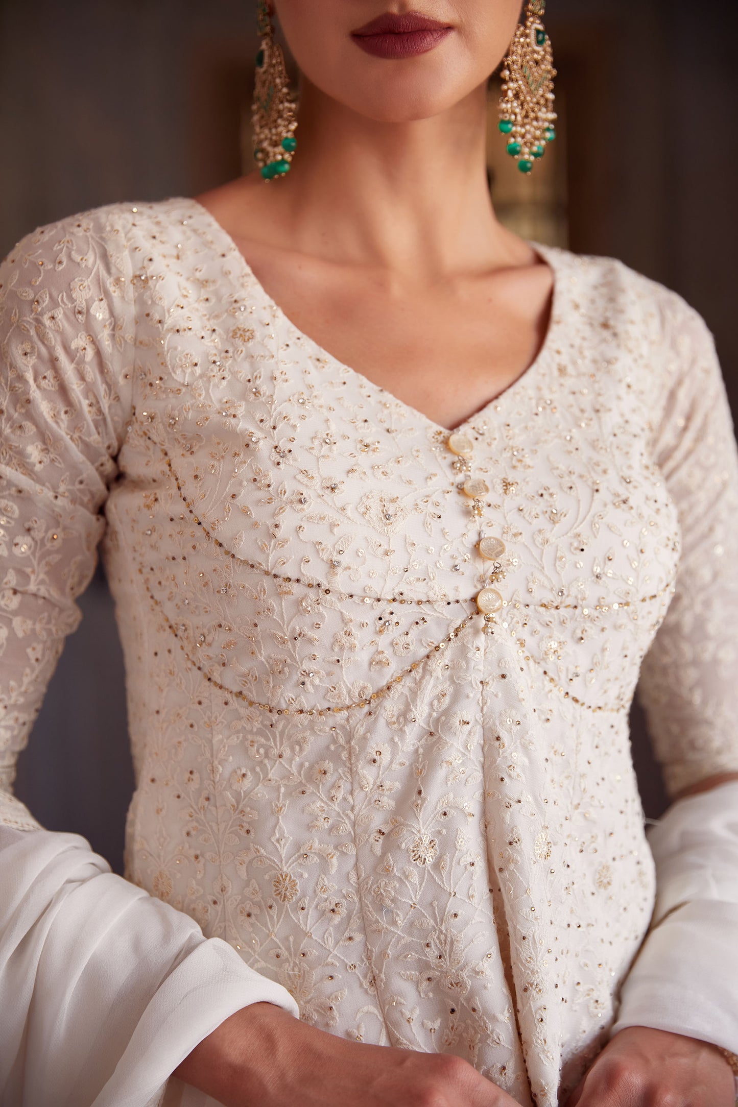 Off White Georgette Zari & Sequins Embroidered Festive Sharara