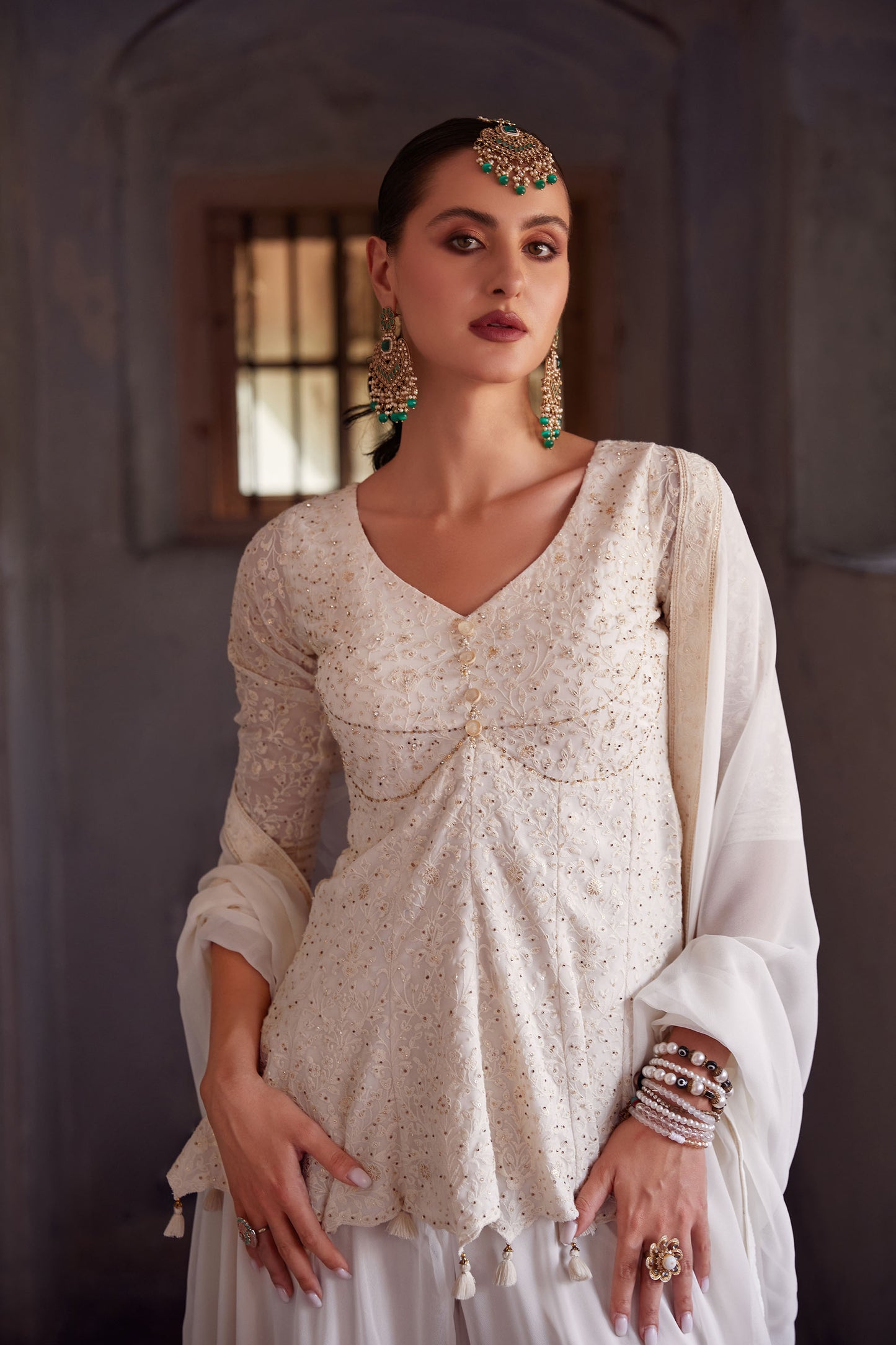 Off White Georgette Zari & Sequins Embroidered Festive Sharara