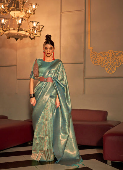 Green Kanvi Senses Two Tone Handloom Weaving Silk Saree