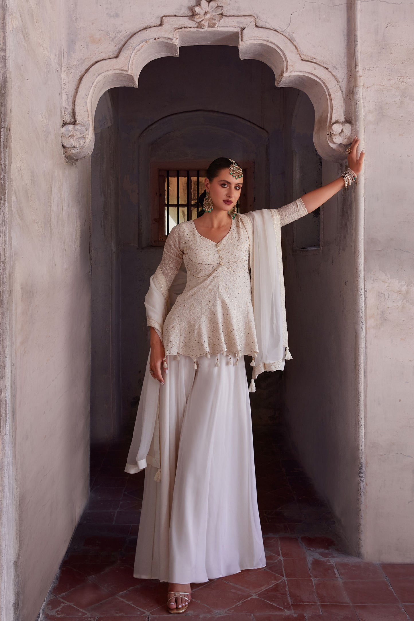 Off White Georgette Zari & Sequins Embroidered Festive Sharara