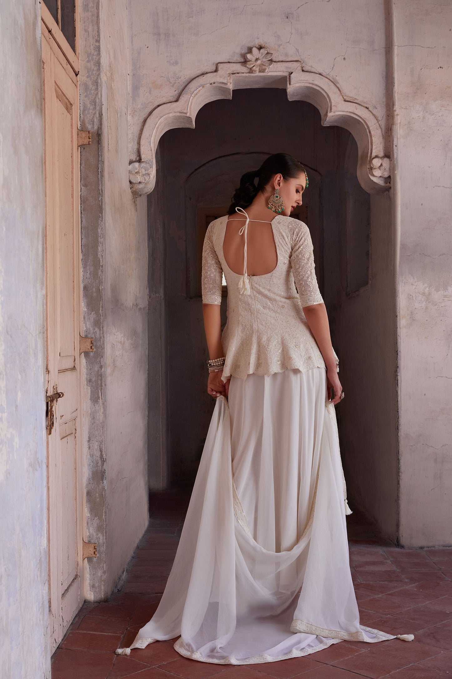 Off White Georgette Zari & Sequins Embroidered Festive Sharara