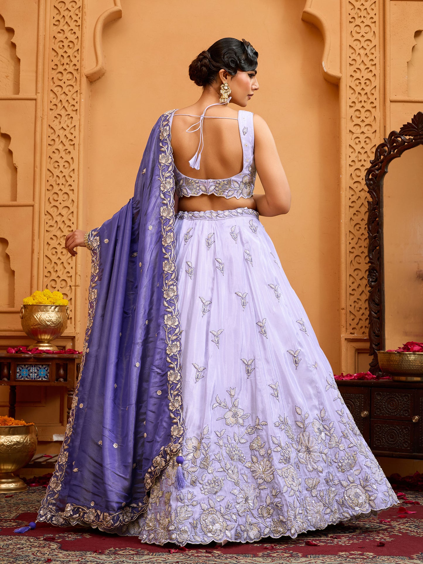 Lavender Tissue Sequins Embroidery Sangeet Lehenga for Bridesmaid