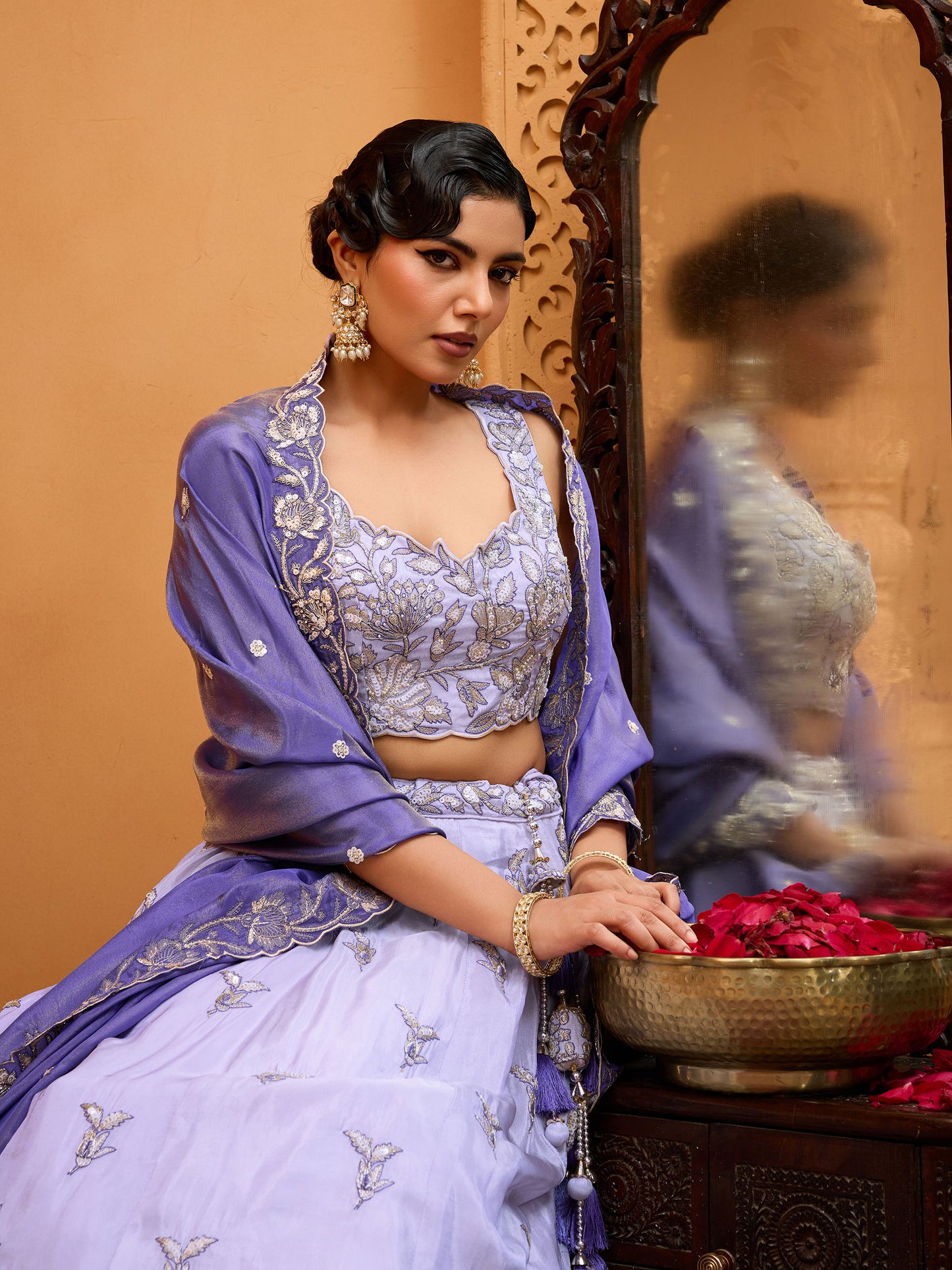 Lavender Tissue Sequins Embroidery Sangeet Lehenga for Bridesmaid