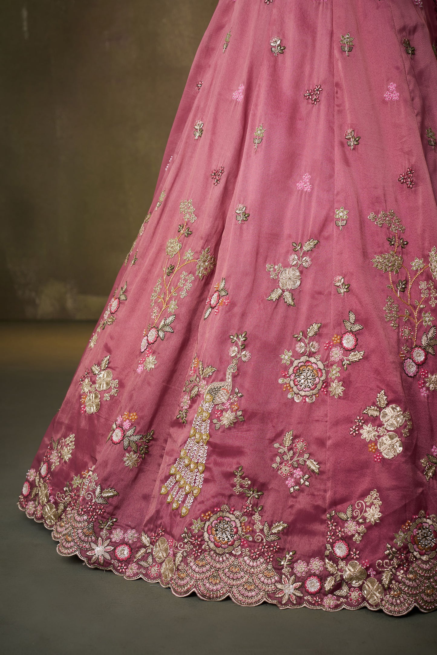 Pink Tissue Sequins & Thread Embroidery Sangeet Lehenga