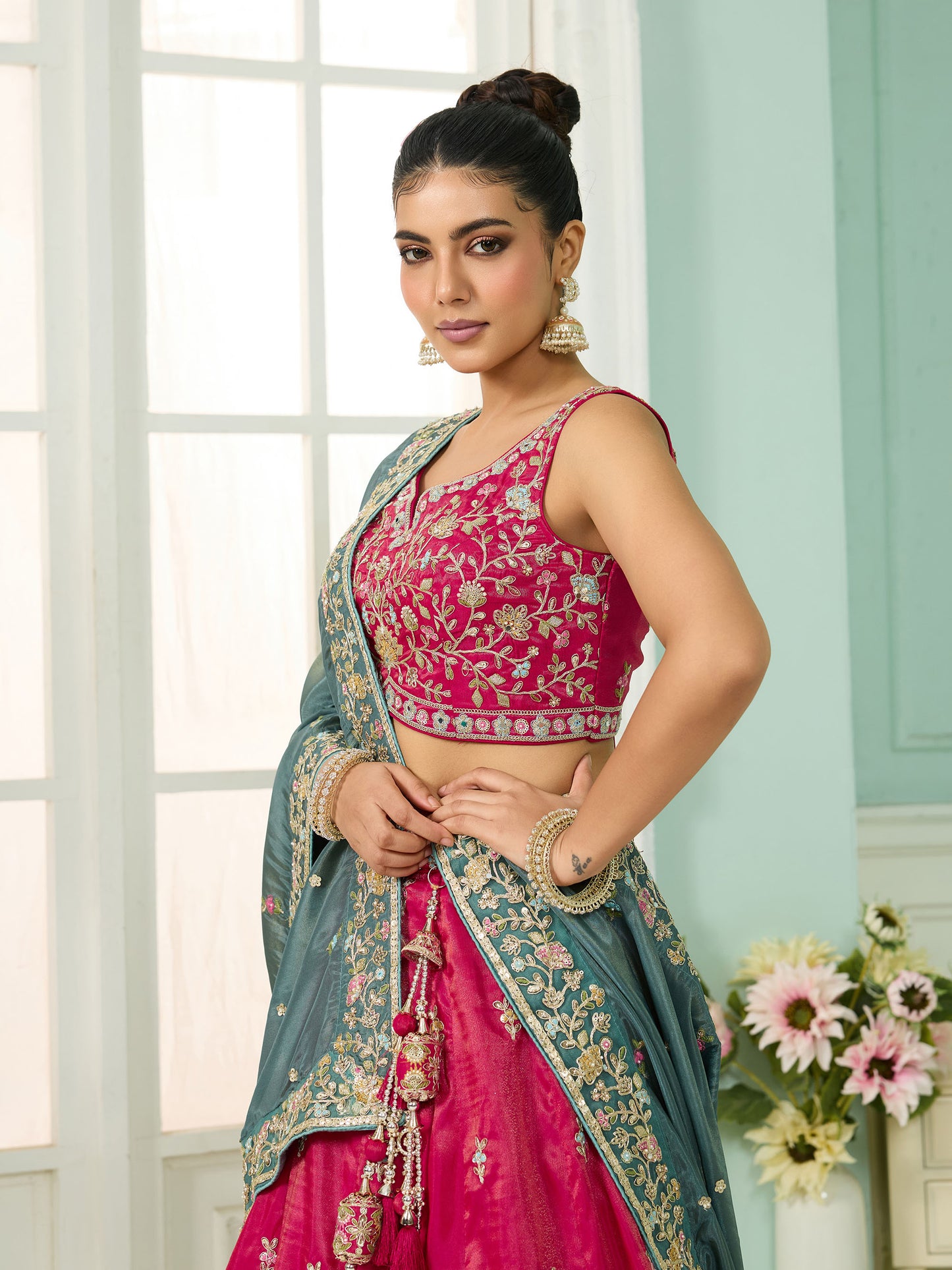 Pink Cosmos Silk Sequins Embroidery Bridesmaid Lehenga