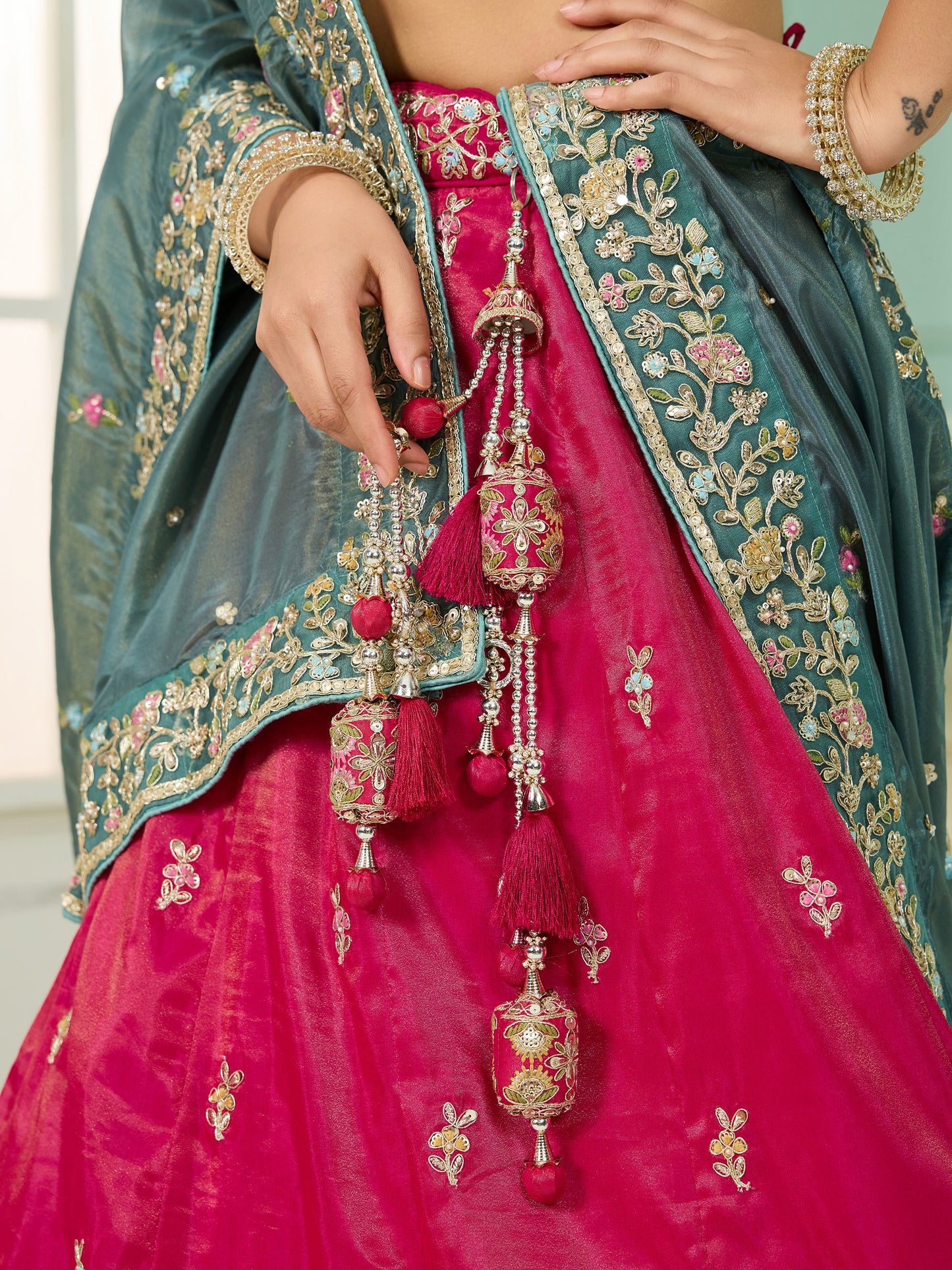 Pink Cosmos Silk Sequins Embroidery Bridesmaid Lehenga