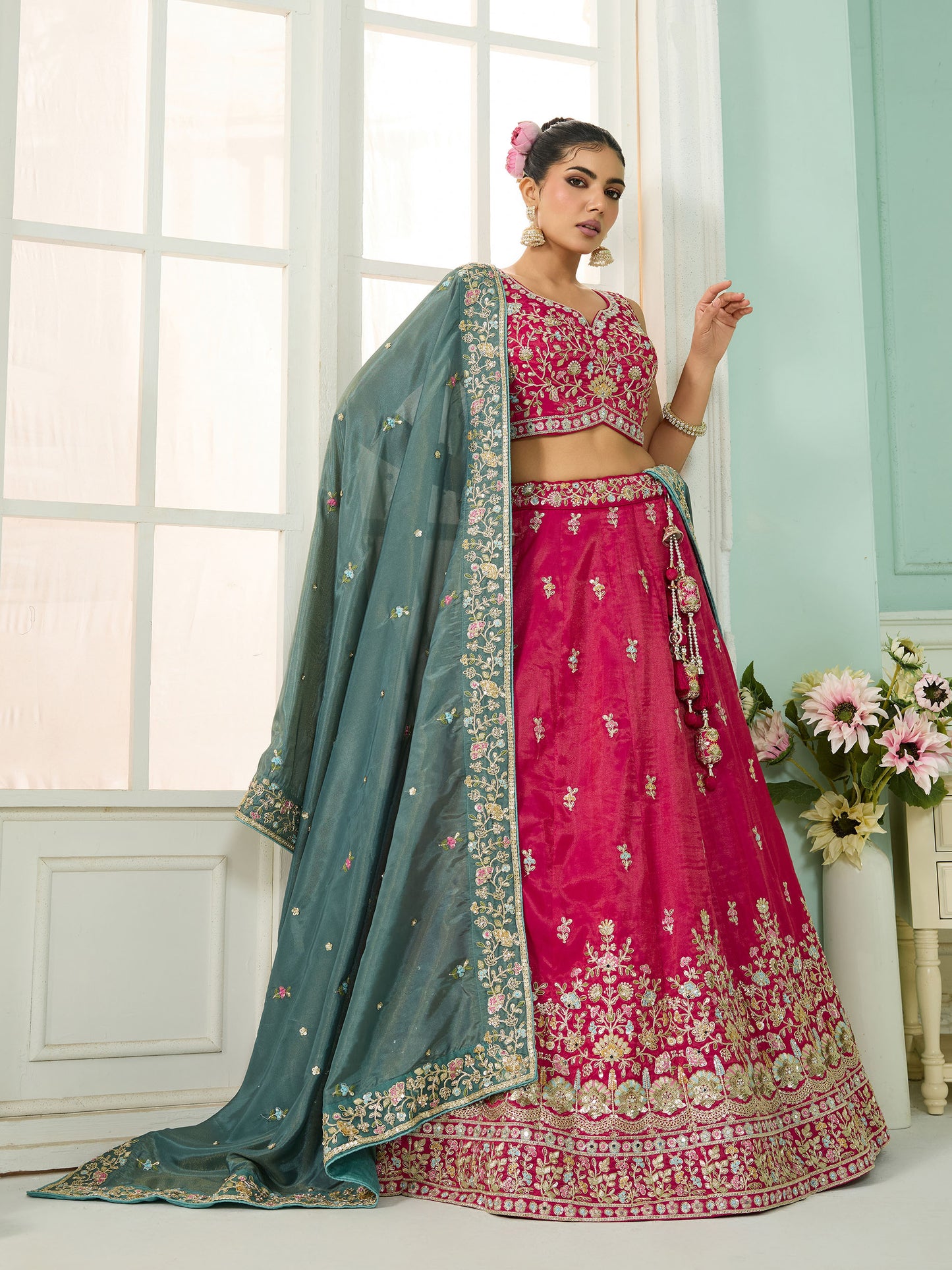 Pink Cosmos Silk Sequins Embroidery Bridesmaid Lehenga