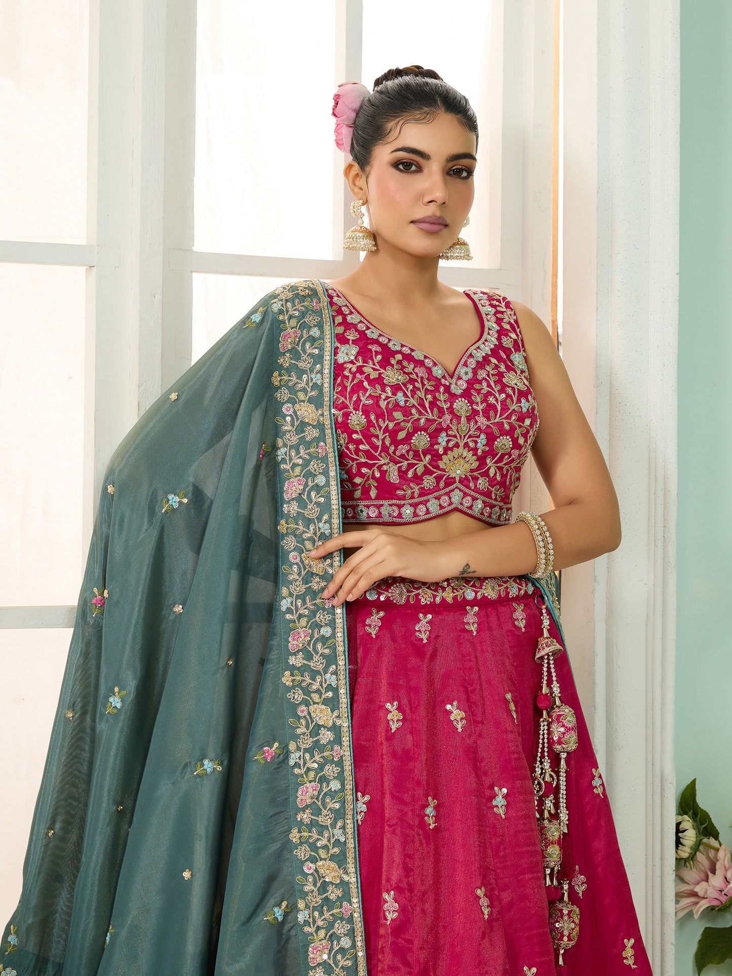 Pink Cosmos Silk Sequins Embroidery Bridesmaid Lehenga
