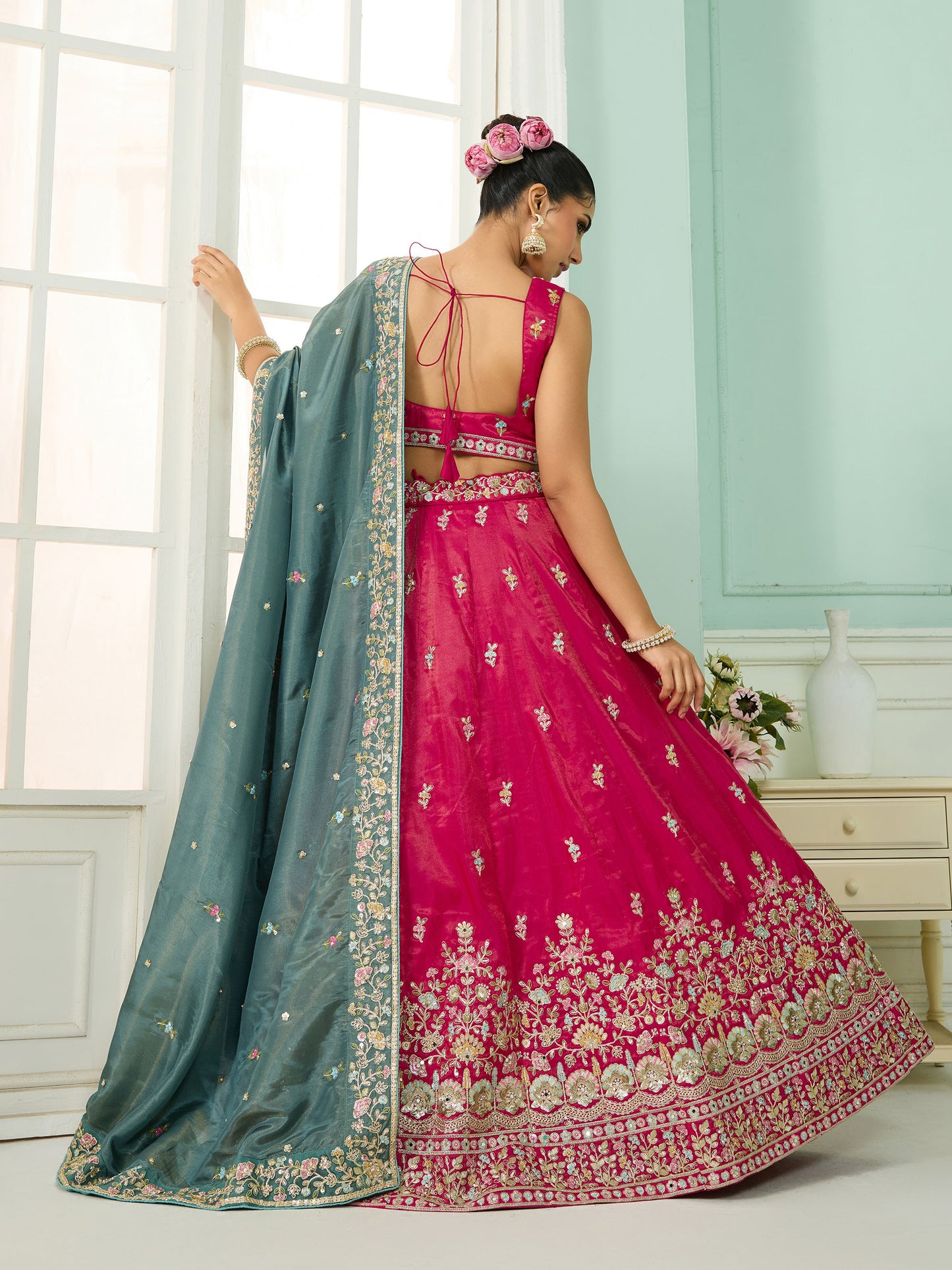 Pink Cosmos Silk Sequins Embroidery Bridesmaid Lehenga