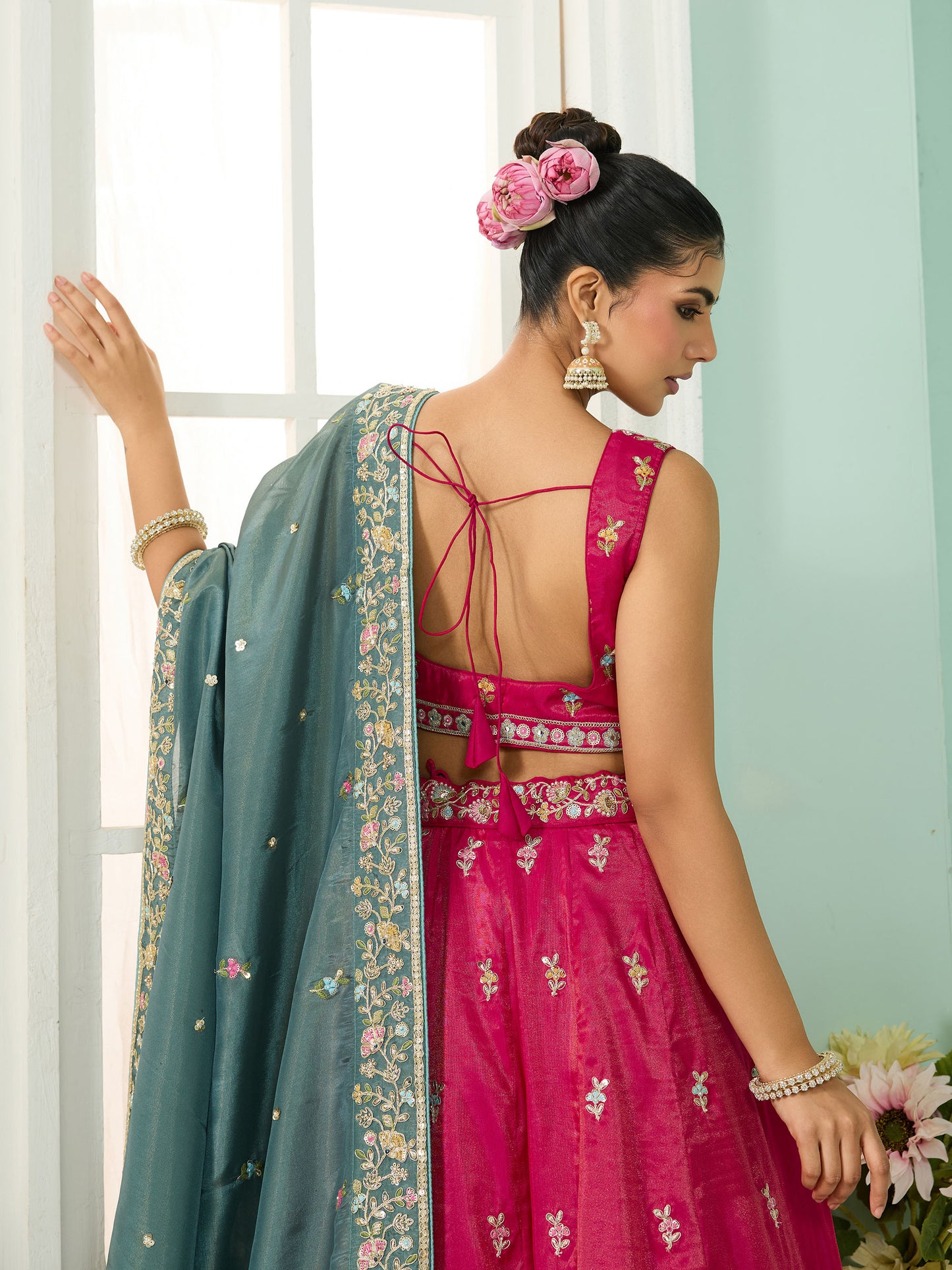 Pink Cosmos Silk Sequins Embroidery Bridesmaid Lehenga
