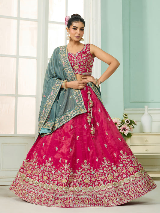 Pink Cosmos Silk Sequins Embroidery Bridesmaid Lehenga