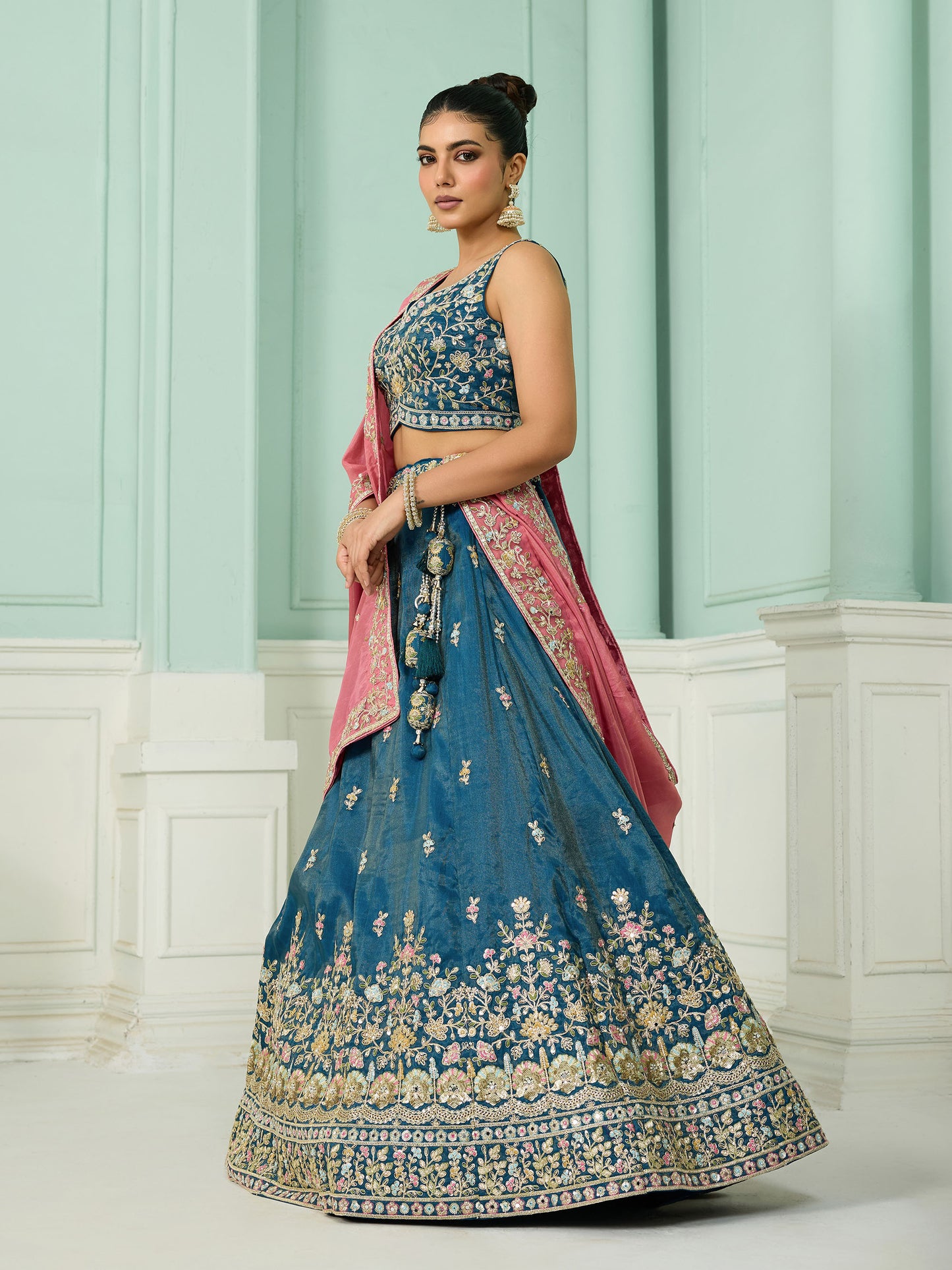 Blue Cosmos Silk Sequins Embroidery Bridesmaid Lehenga