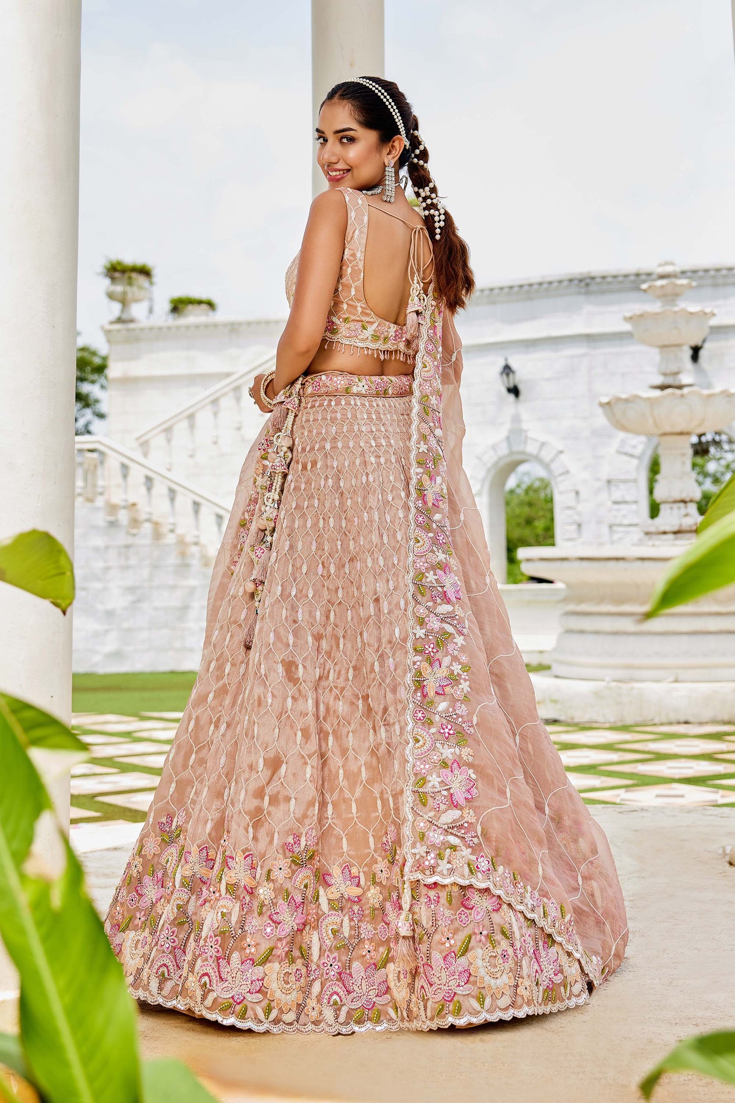 Beige Satin Silk Sequins Embroidered Ready to Wear Lehenga Choli