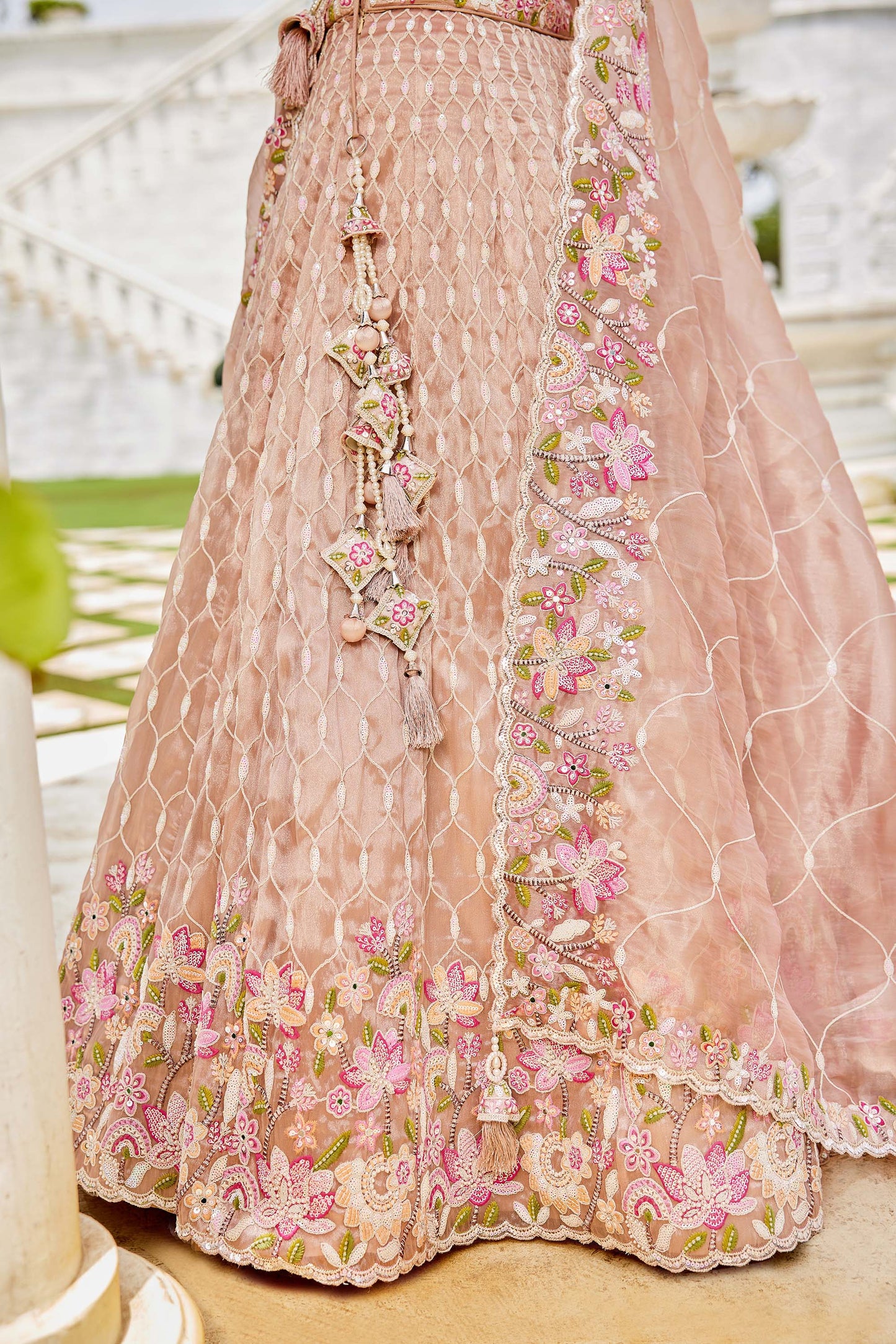 Beige Satin Silk Sequins Embroidered Ready to Wear Lehenga Choli