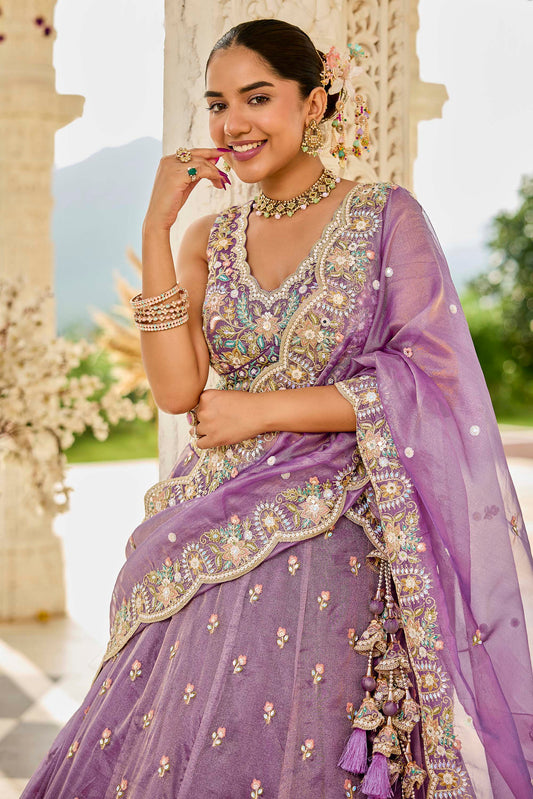 Purple Satin Silk  Sequins Embroidered Ready to Wear Bridesmaid Lehenga Choli