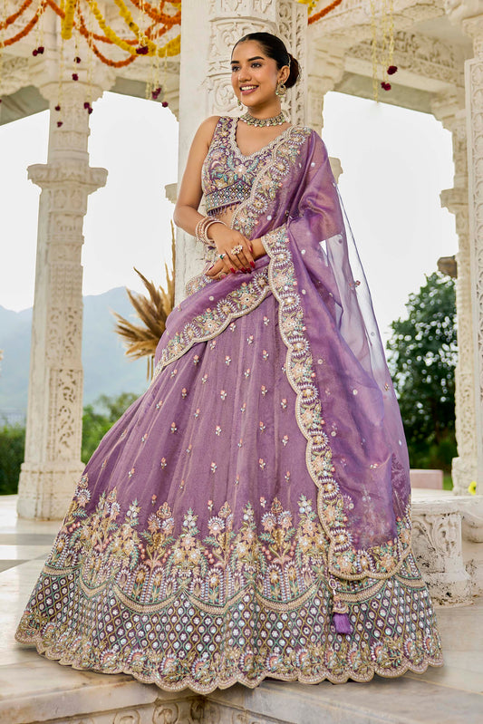 Purple Satin Silk  Sequins Embroidered Ready to Wear Bridesmaid Lehenga Choli