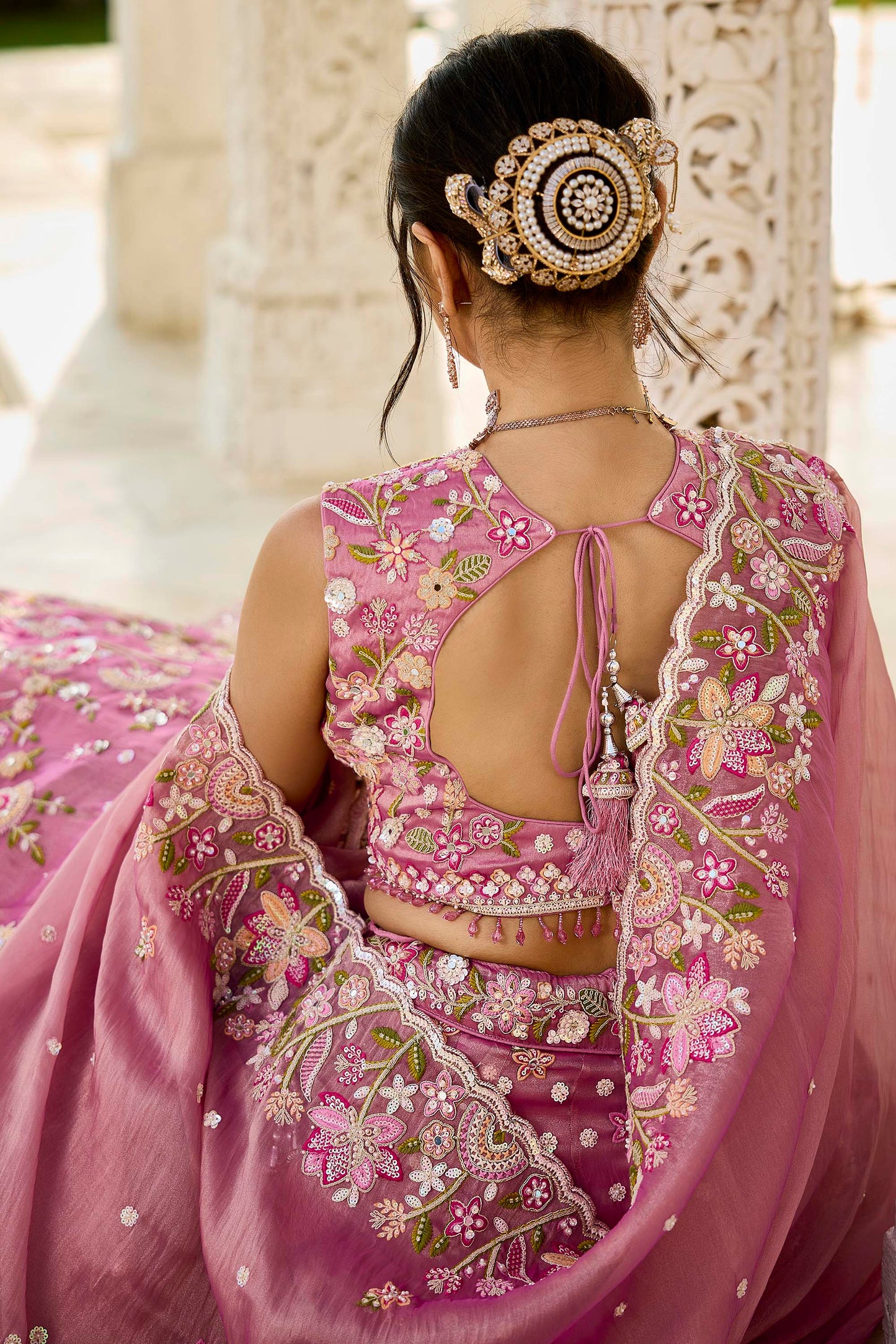 Pink Organza Beads & Sequins Embroidered Ready to Wear Bridal Lehenga Choli