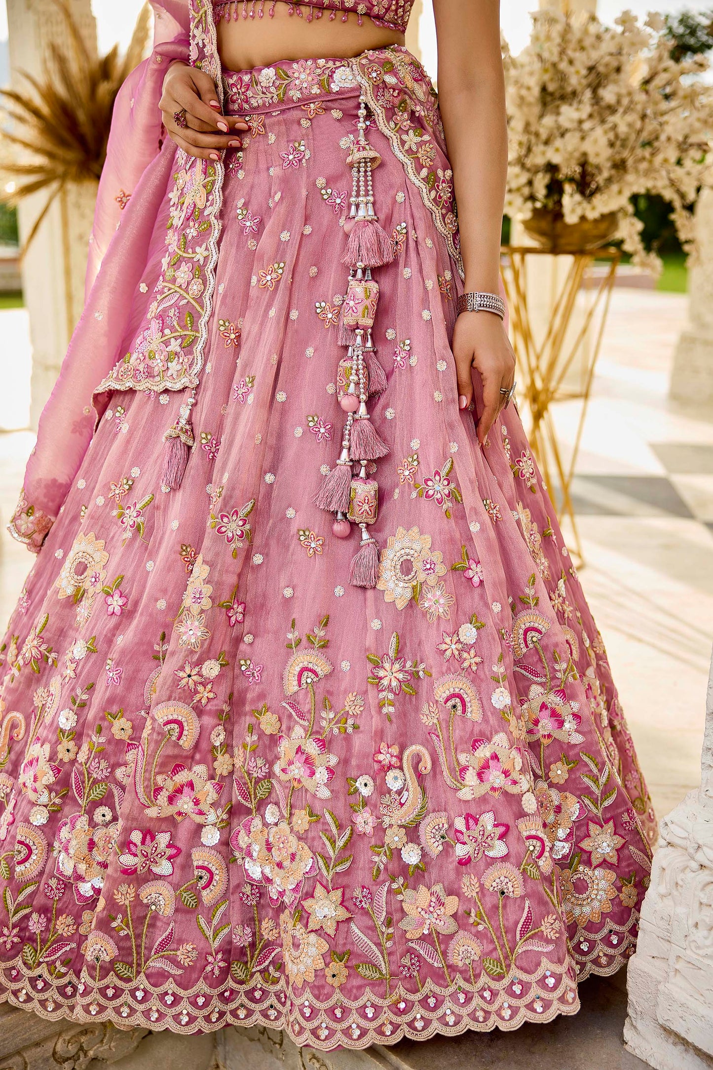 Pink Organza Beads & Sequins Embroidered Ready to Wear Bridal Lehenga Choli