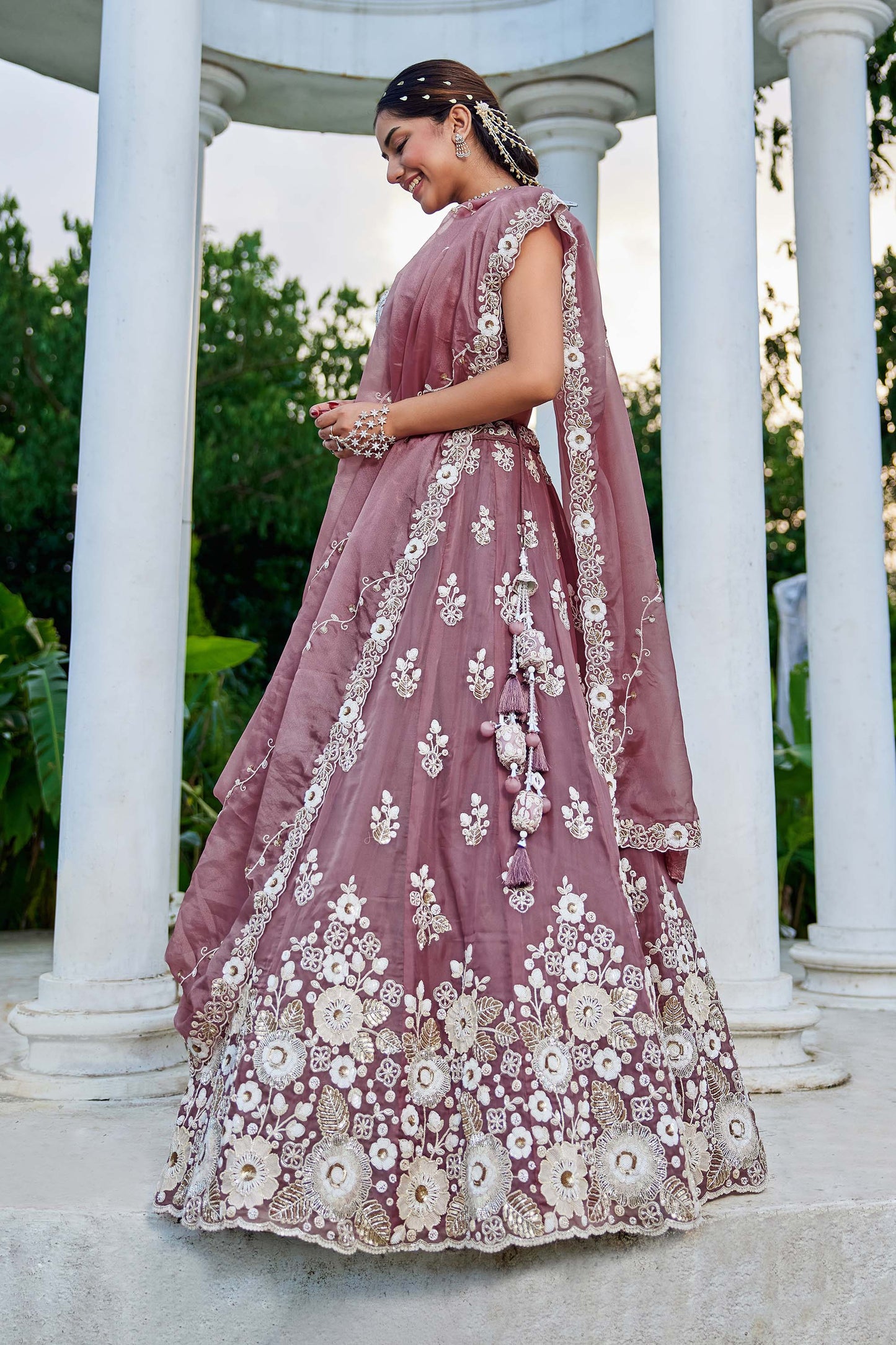 Lavender Organza Beads & Sequins Embroidered Ready to Wear Engagement Lehenga