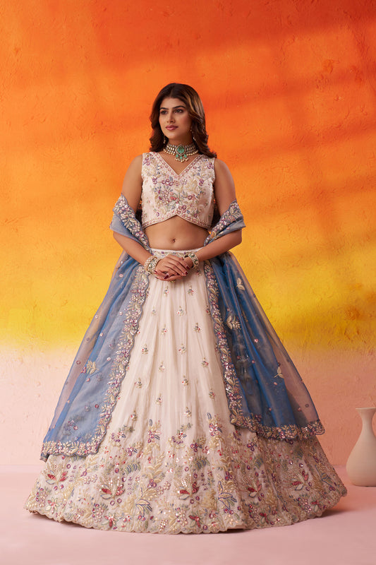 Beige Tissue Sequins, Thread & Embroidery Bridesmaid Lehenga